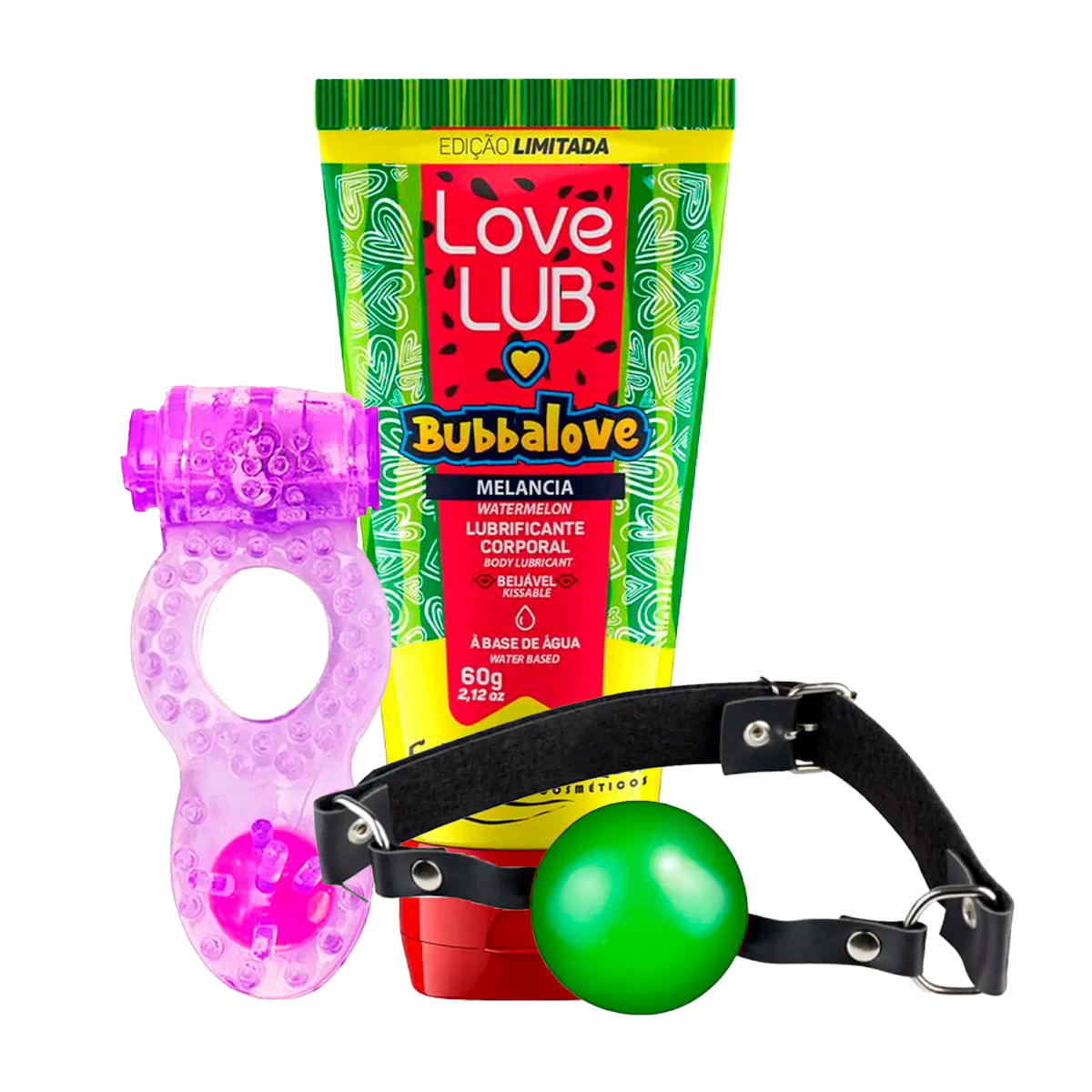 Kit Promocional com Mordaça de Bola Love Lub Bubbalove e Anel Peniano - 5 Por Cliente