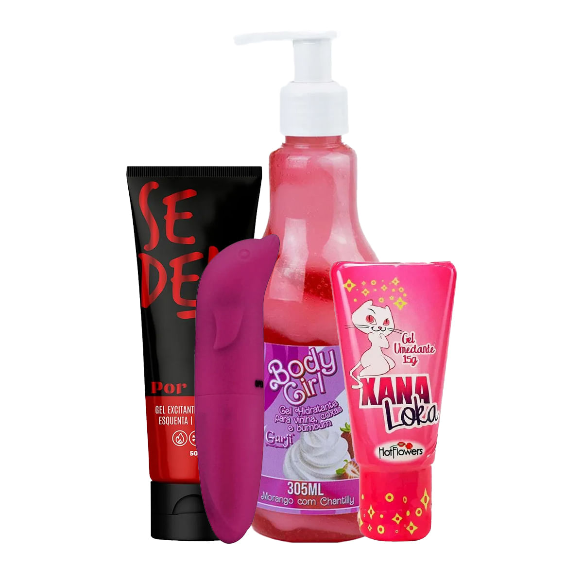 Kit Promocional com Xana Loka Sedenta Por Sexo Vibrador Ponto G Golfinho e Body Girl - 5 Por Cliente