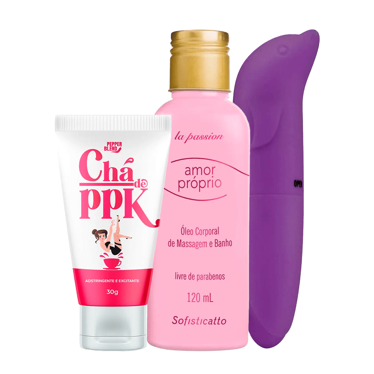 Kit com Vibrador Ponto G Aveludado Amor Próprio Óleo e Chá de PPK