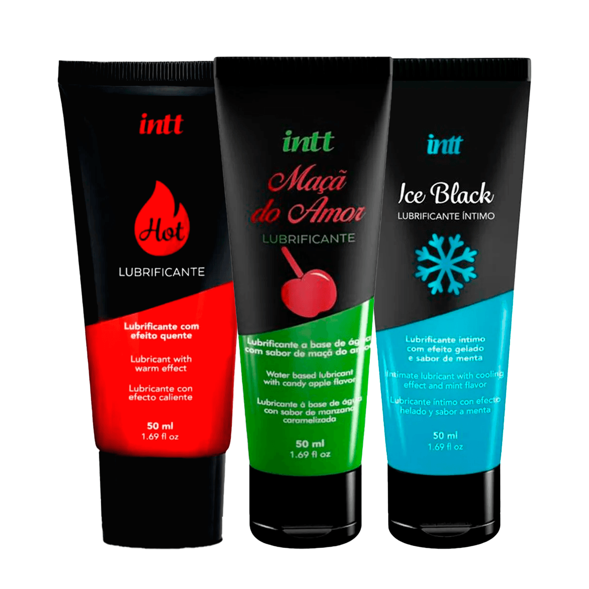 Kit Promocional Especial Intt com Lubrificantes Ice Black Hot Morango e Maçã do Amor