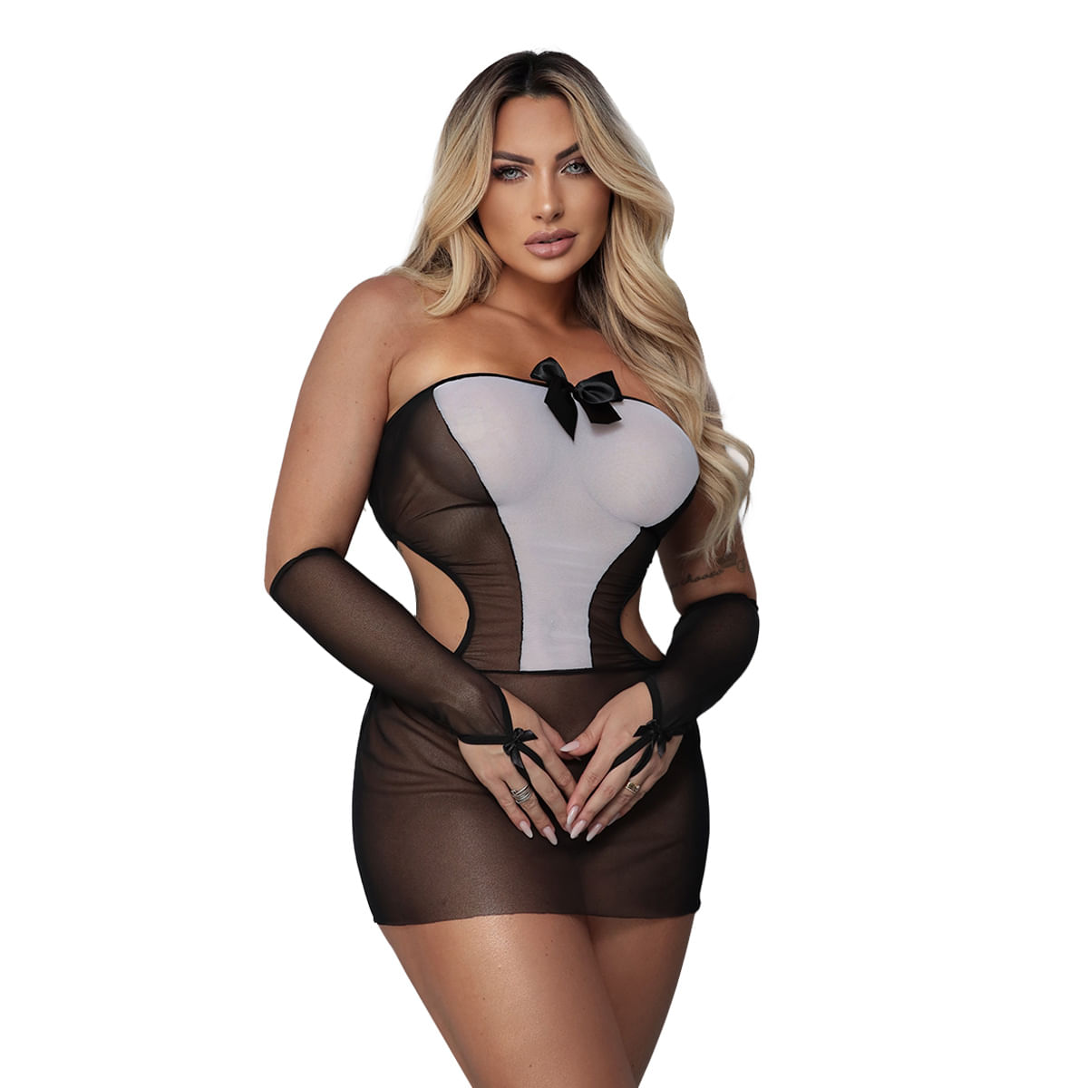 Fantasia Garçonete Sexy com Luvas Tallyta Moda Apimentada Fantasia Garçonete Sexy com Luvas Tallyta Moda Apimentada