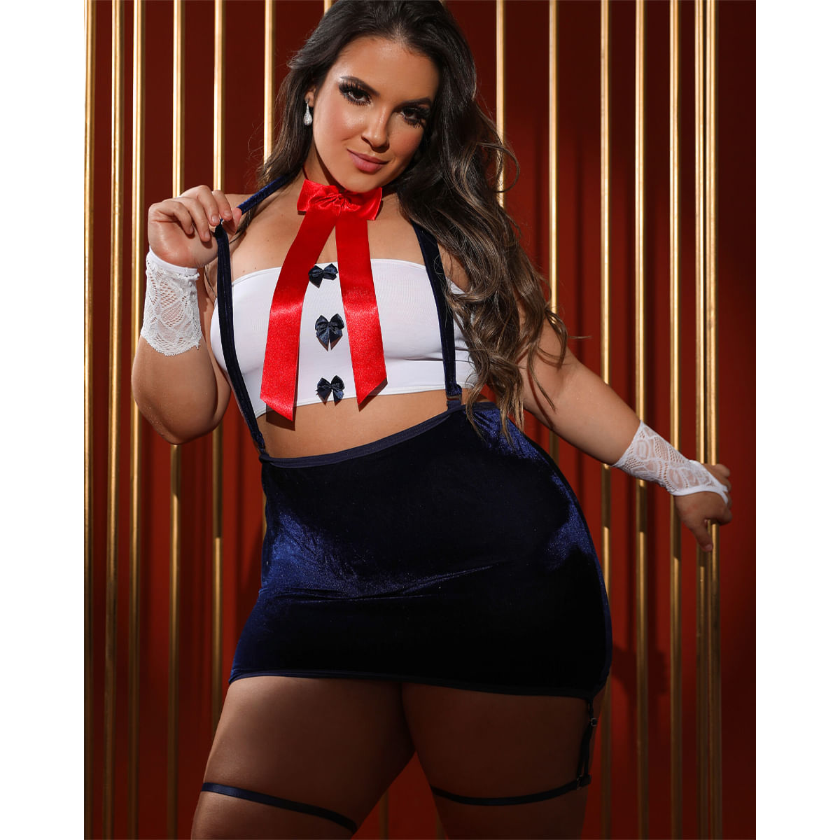 Fantasia Marinheira Plus Size com Saia de Veludo Dy Girl