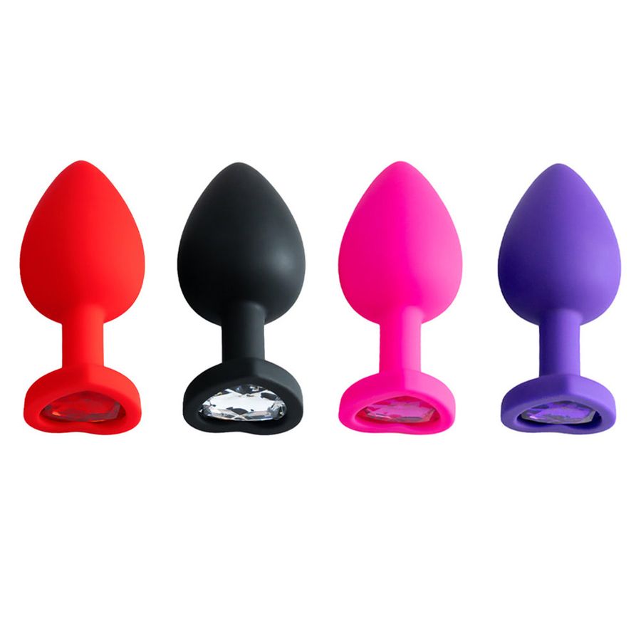Plug Anal em Silicone com Pedra em Formato de Coração Médio Vip Mix