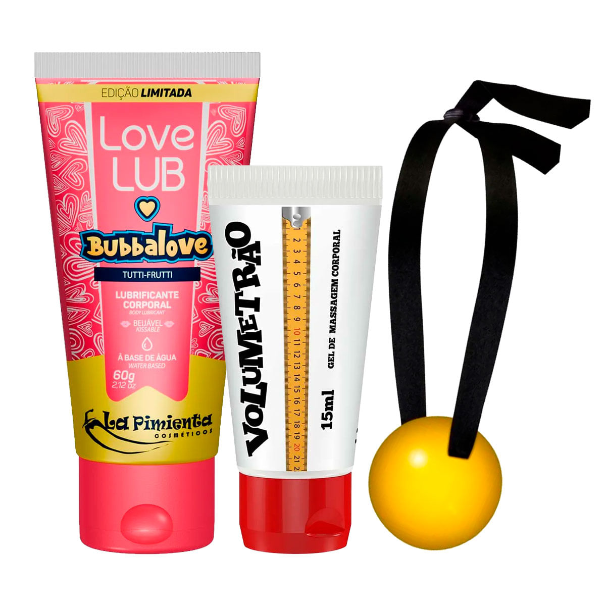 Kit Promocional com Volumetrão Mordaça em Formato de Bola e Love Lub Bubbalove - 5 Por Cliente