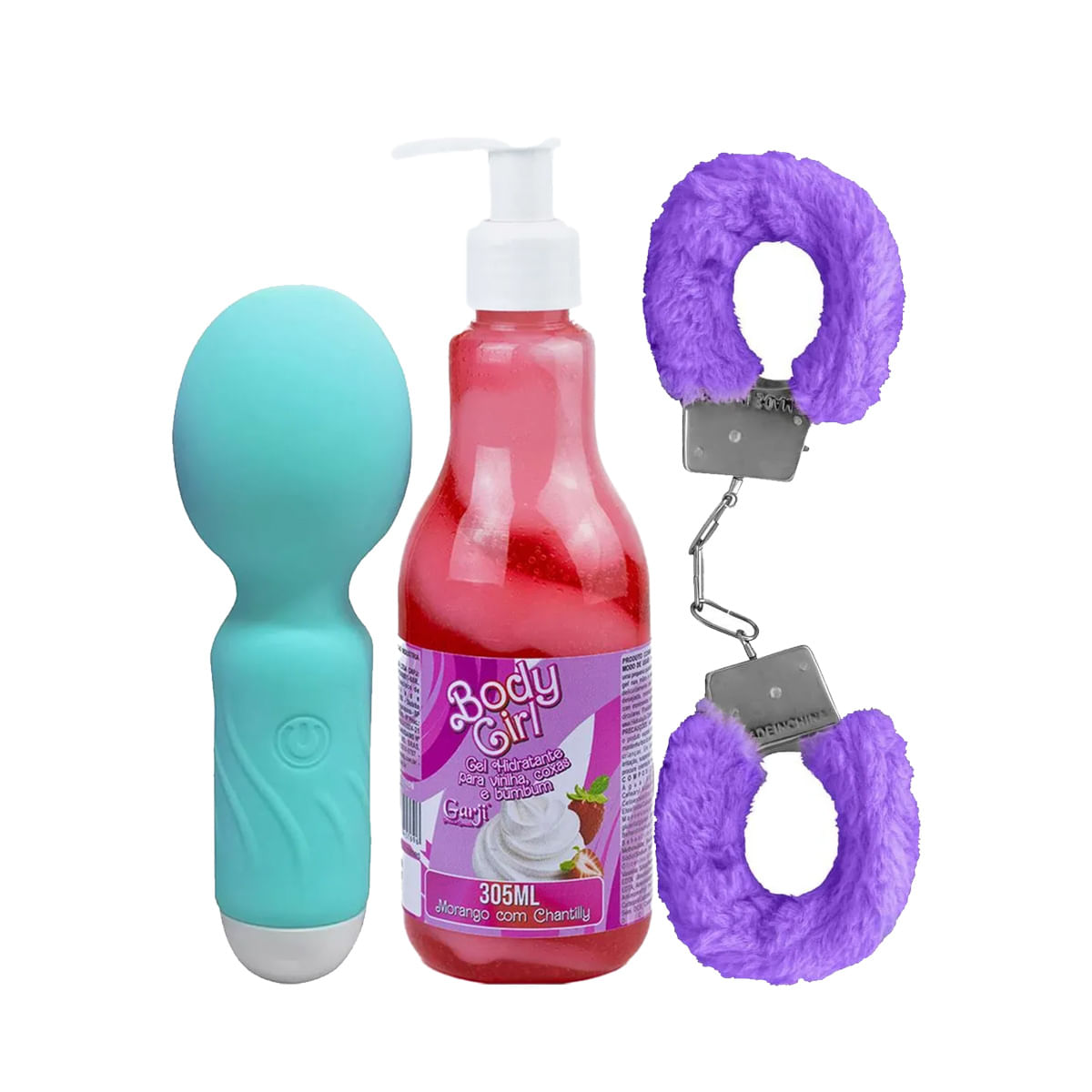 Kit Promocional com Mini Varinha Mágica Body Girl e Algema de Metal Pelúcia - 5 Por Cliente
