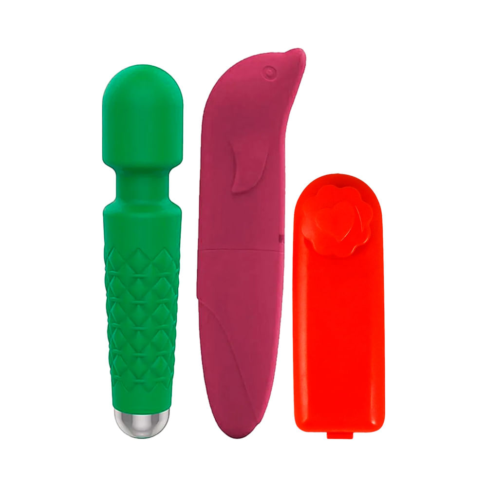 Kit Promocional com Green Baby Varinha Mágica Bullet e Vibrador Ponto G Aveludado - 5 Por Cliente