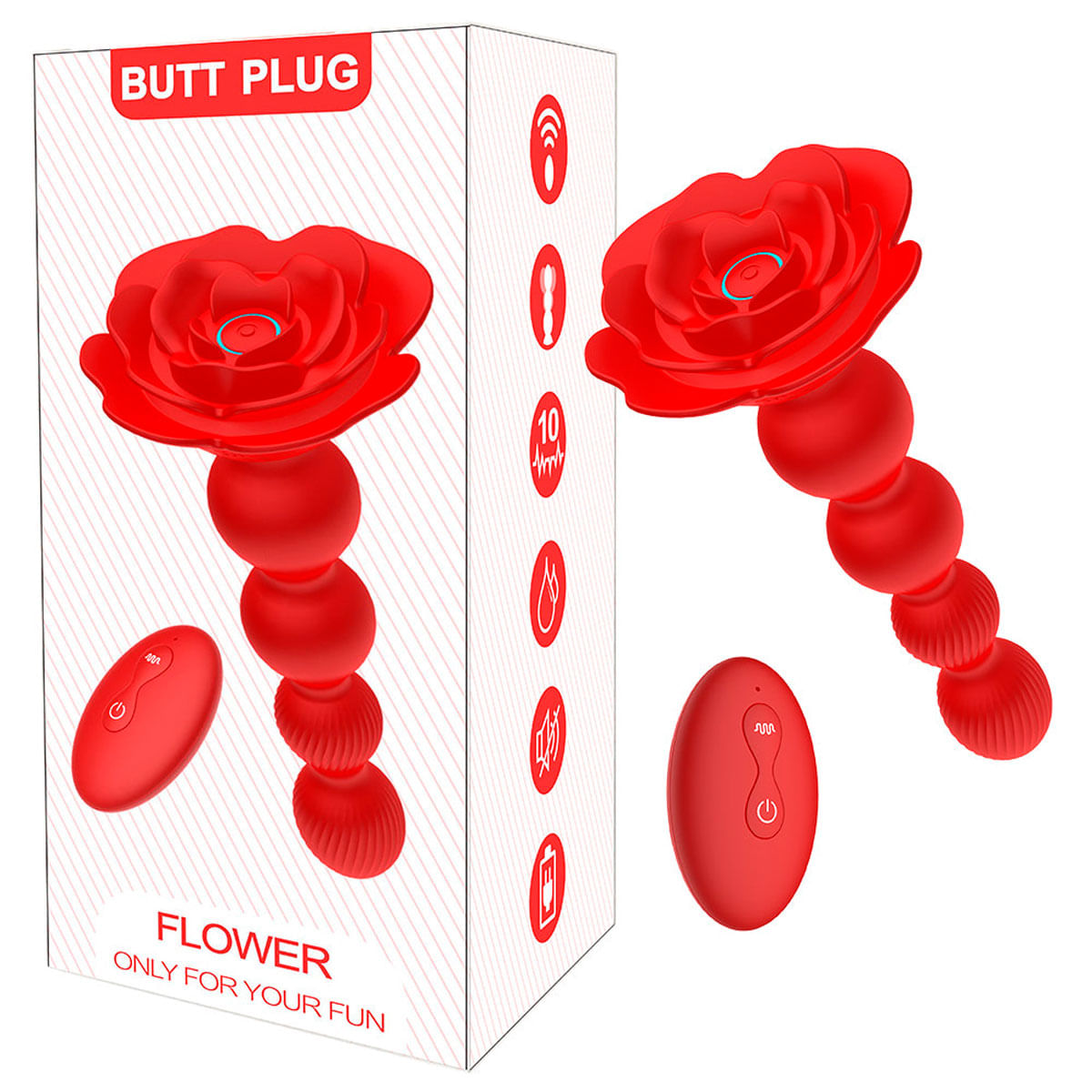Plug Anal Escalonado em Silicone com 10 Modos de Vibração e Rotação com Controle Remoto Vip Mix