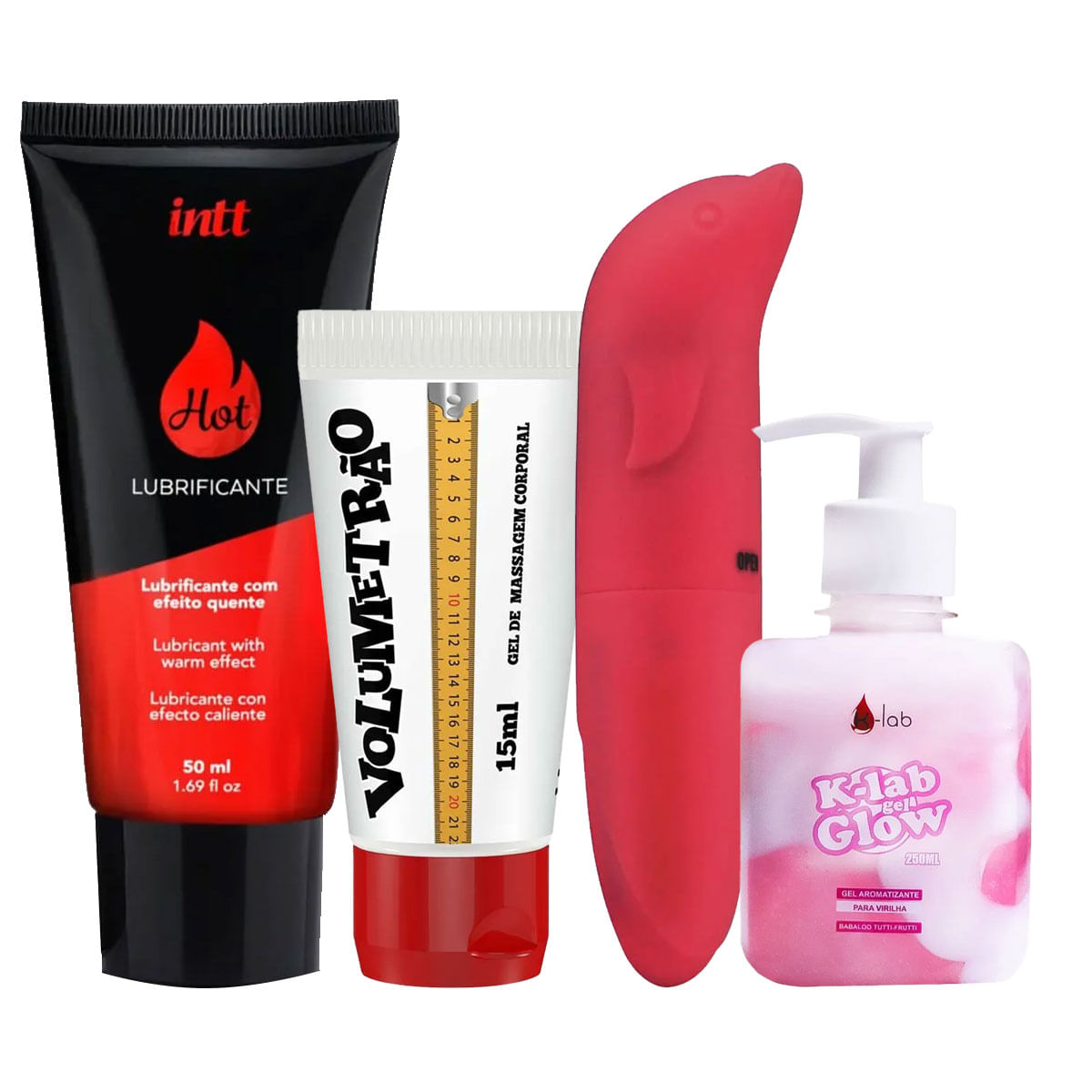 Kit Promocional com Lubrificante Hot Morango Glow Gel Volumetrão e Vibrador Ponto G  - 5 Por Cliente