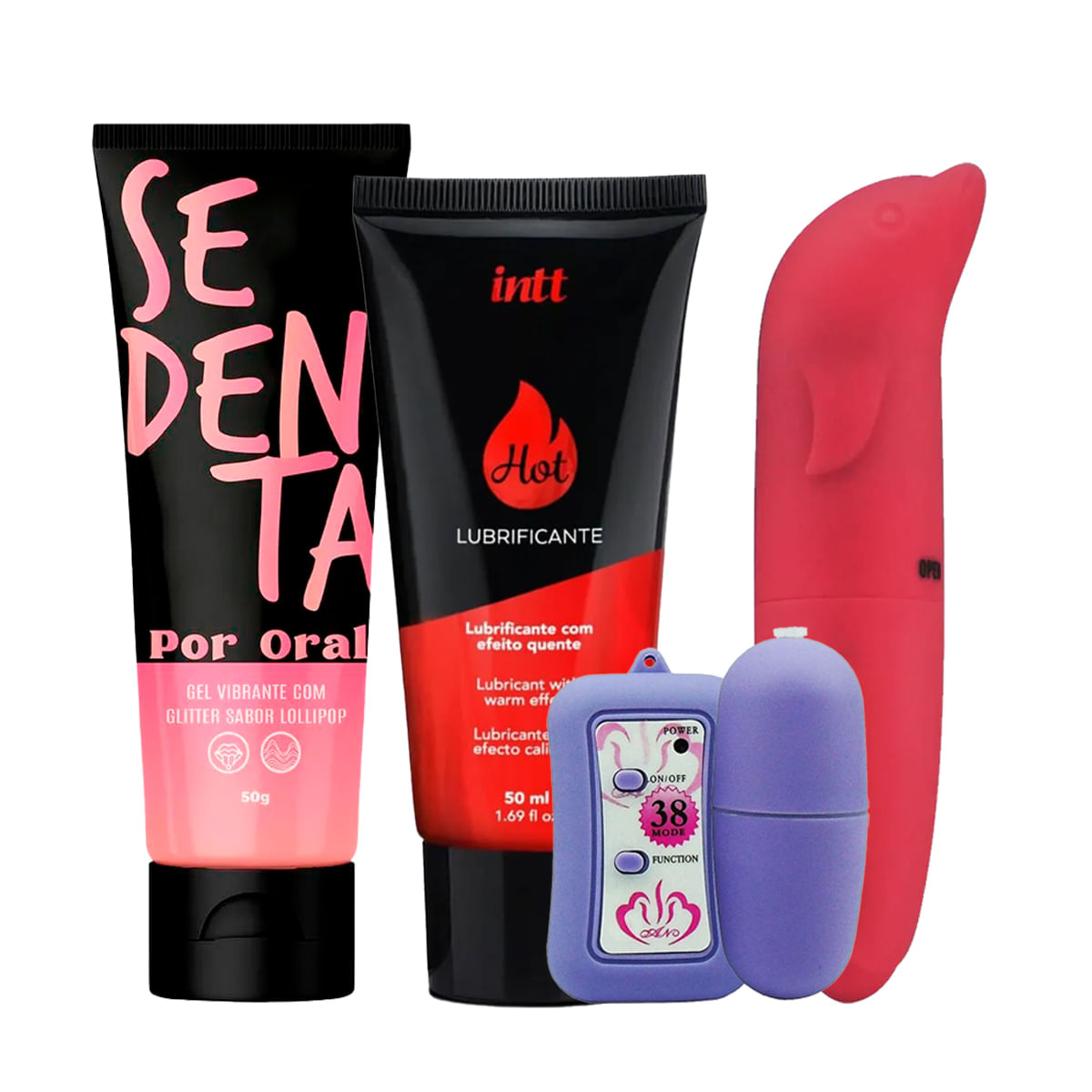 Kit Promocional com Sedenta Por Oral Lub Hot Morango Bullet e Vibrador Ponto G - 5 Por Cliente