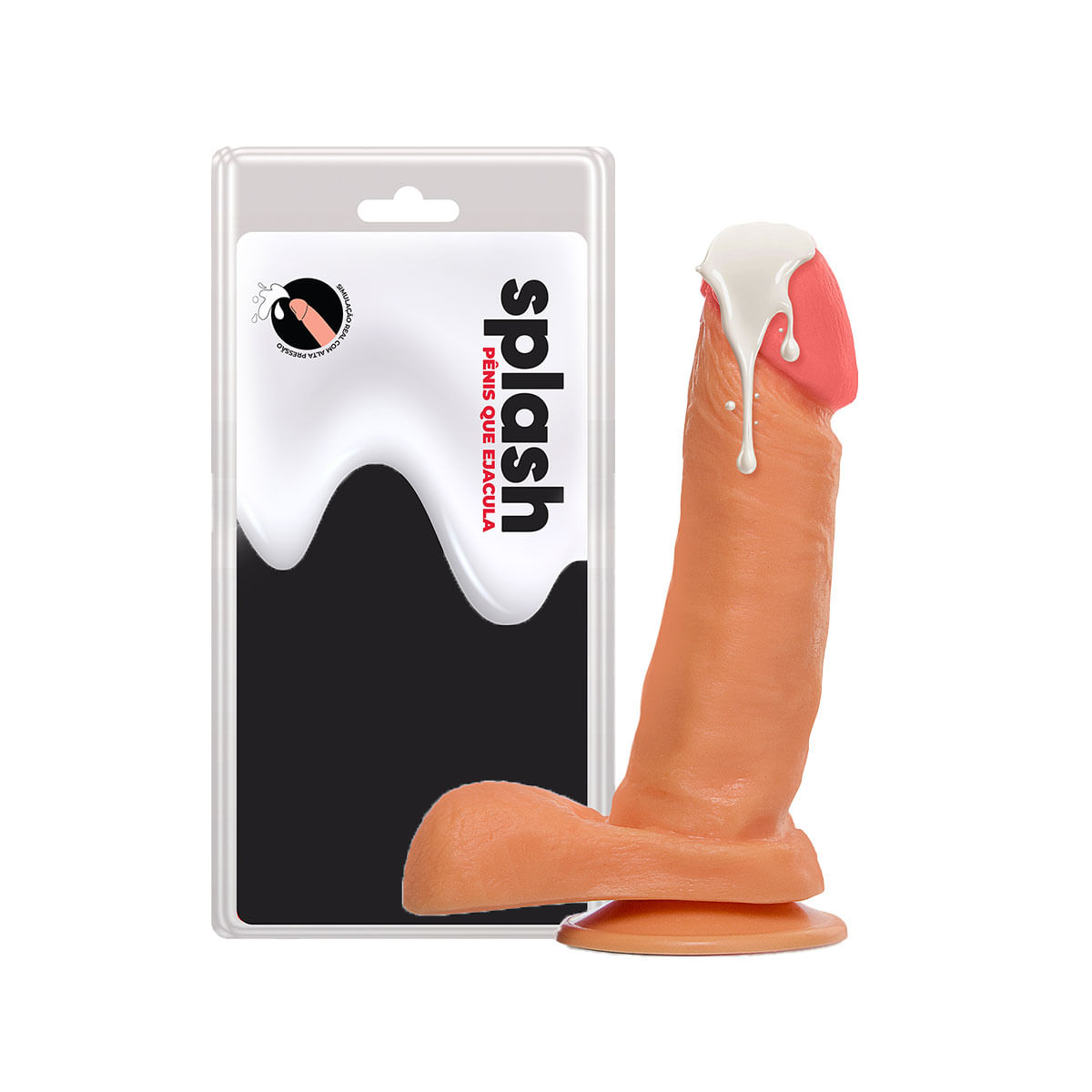 Splash Pênis Realístico que Ejacula com Escroto e Ventosa 16,5 x 4 cm Adão e Eva