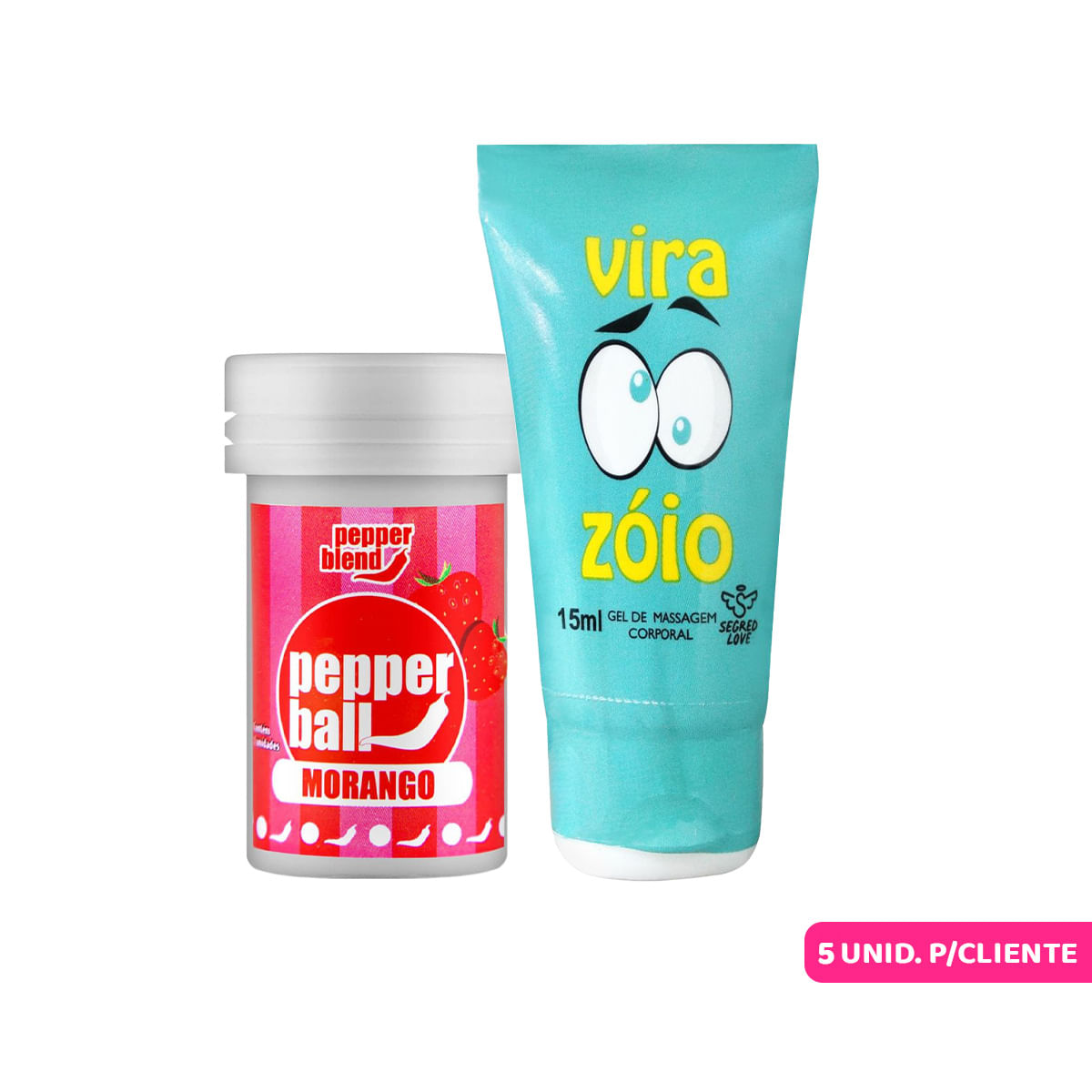 Duplinha Promocional com Pepper Ball Bolinha Explosiva e Vira Zóio Gel Lubrificante - 5 por Cliente