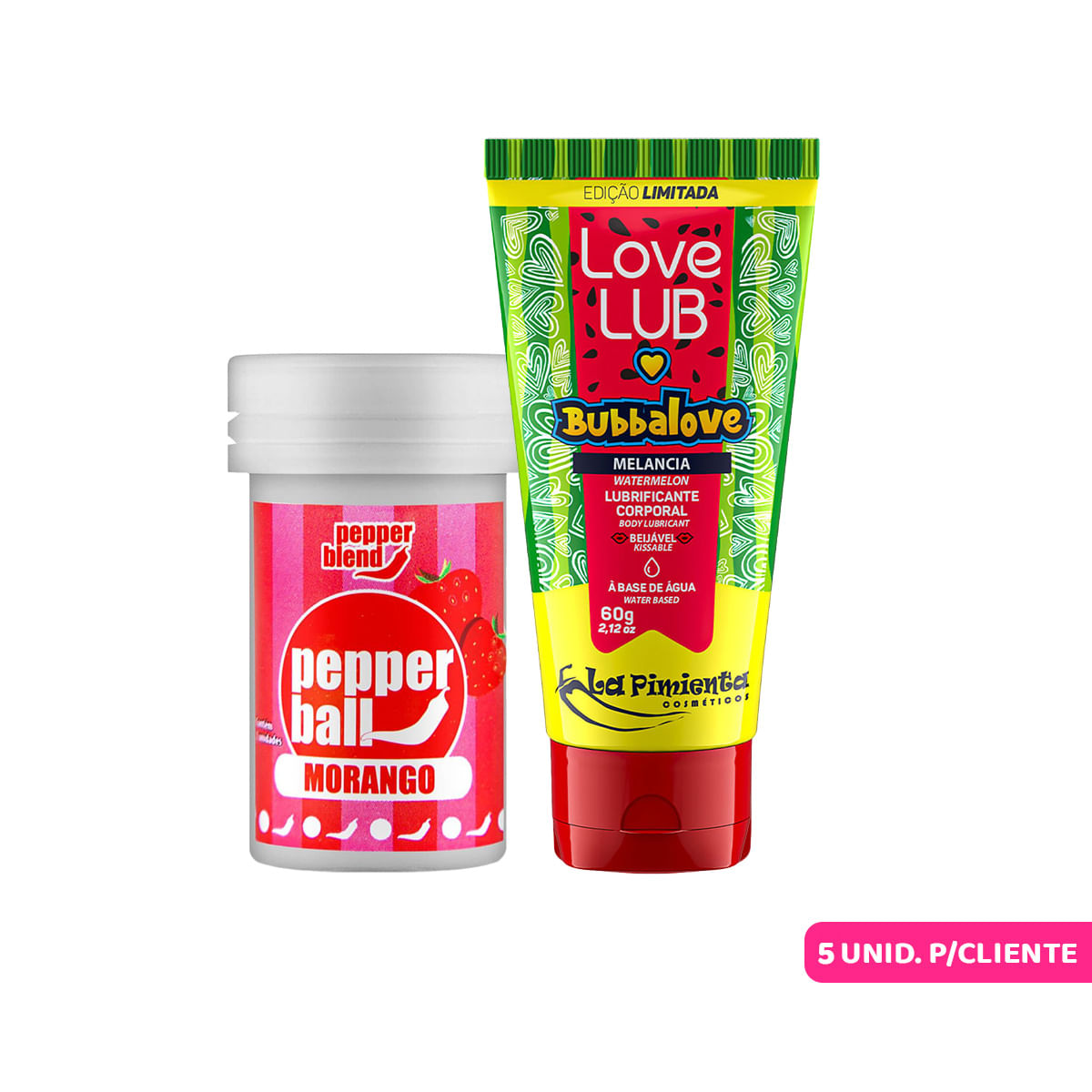 Duplinha Promocional com Pepper Ball Bolinha Explosiva e Love Lub Bubbalove - 5 por Cliente