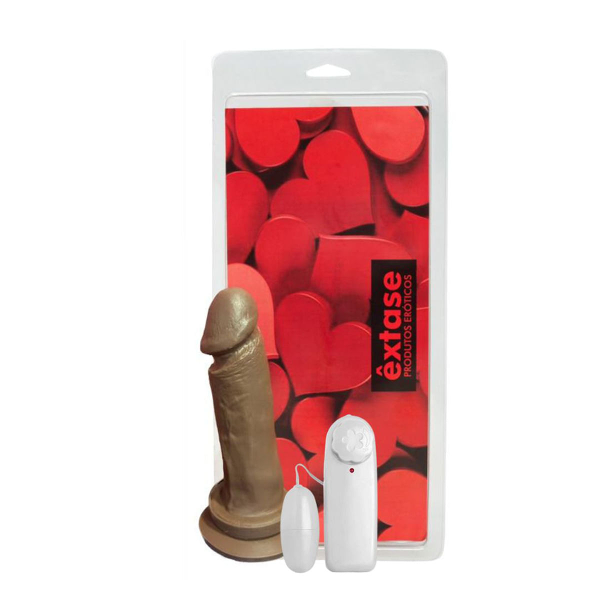 Prótese Realística com Vibro, Ventosa e Glande 15,4 x 4cm Êxtase