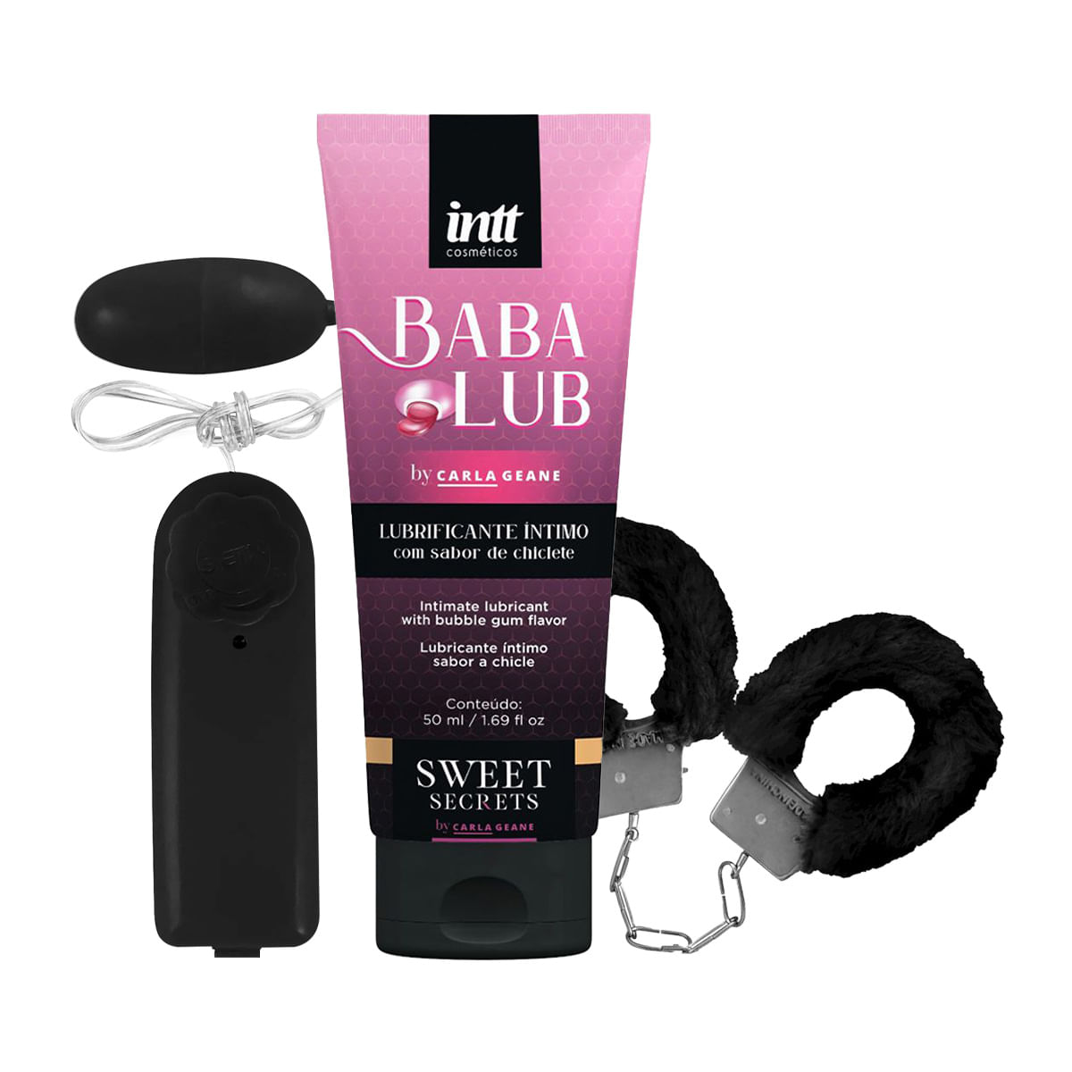 Kit Promocional com Babalub Bullet com Vibração e Algema de Metal Pelúcia