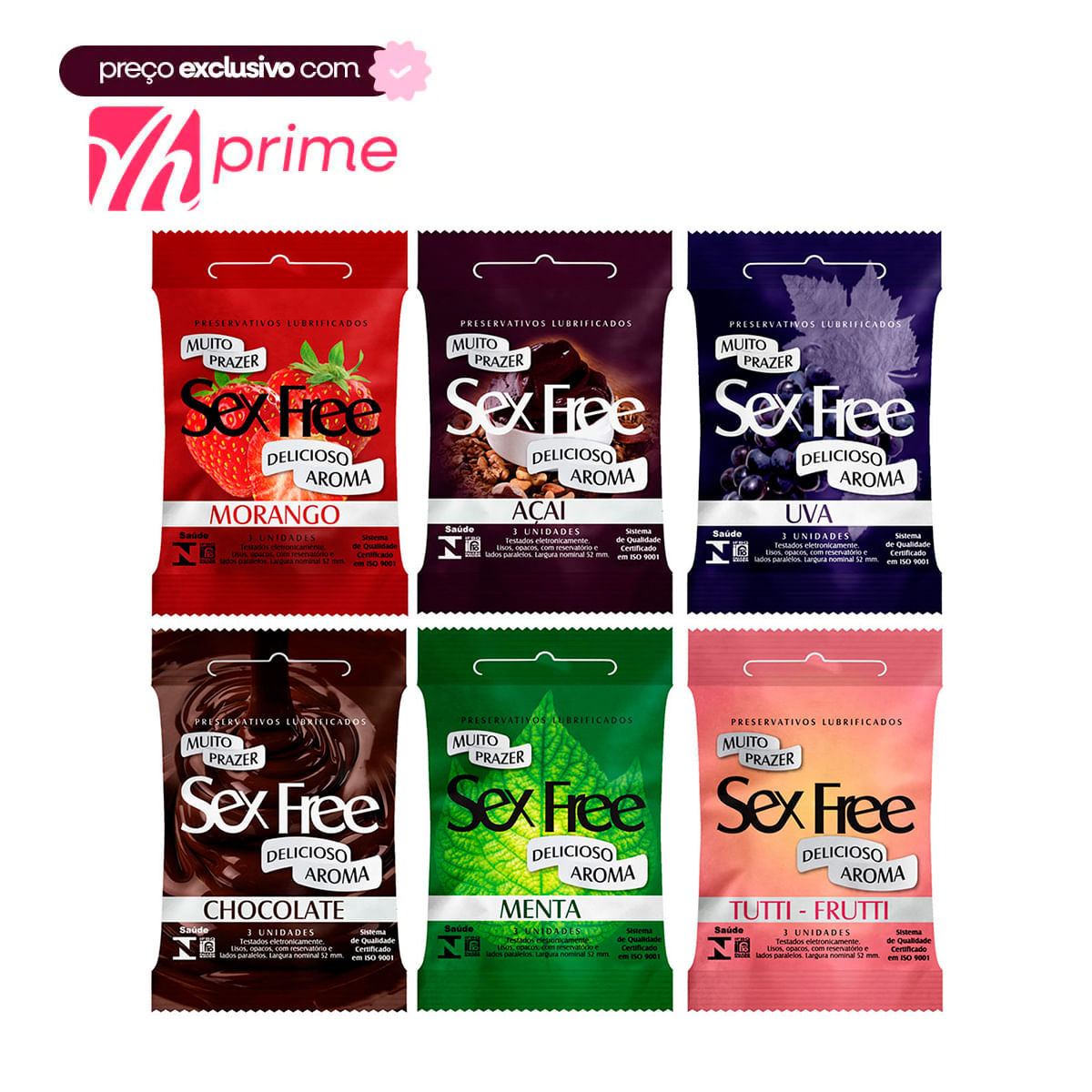 Preservativos Lubrificados Aromáticos com 3 unidades Sex Free