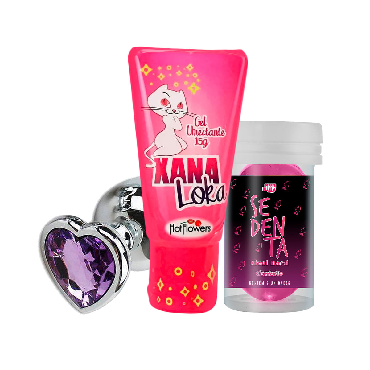 Kit Promocional com Xana Loka Pepper Ball Sedenta Nível Hard e Plug Anal Cônico