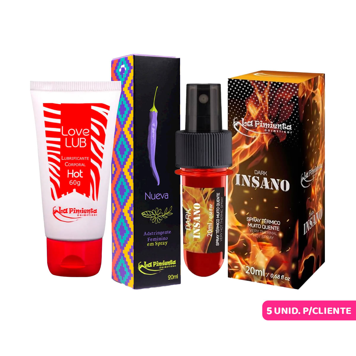 Kit Promocional com Nueva Adstringente em Spray Dark Insano e Love Lub Hot
