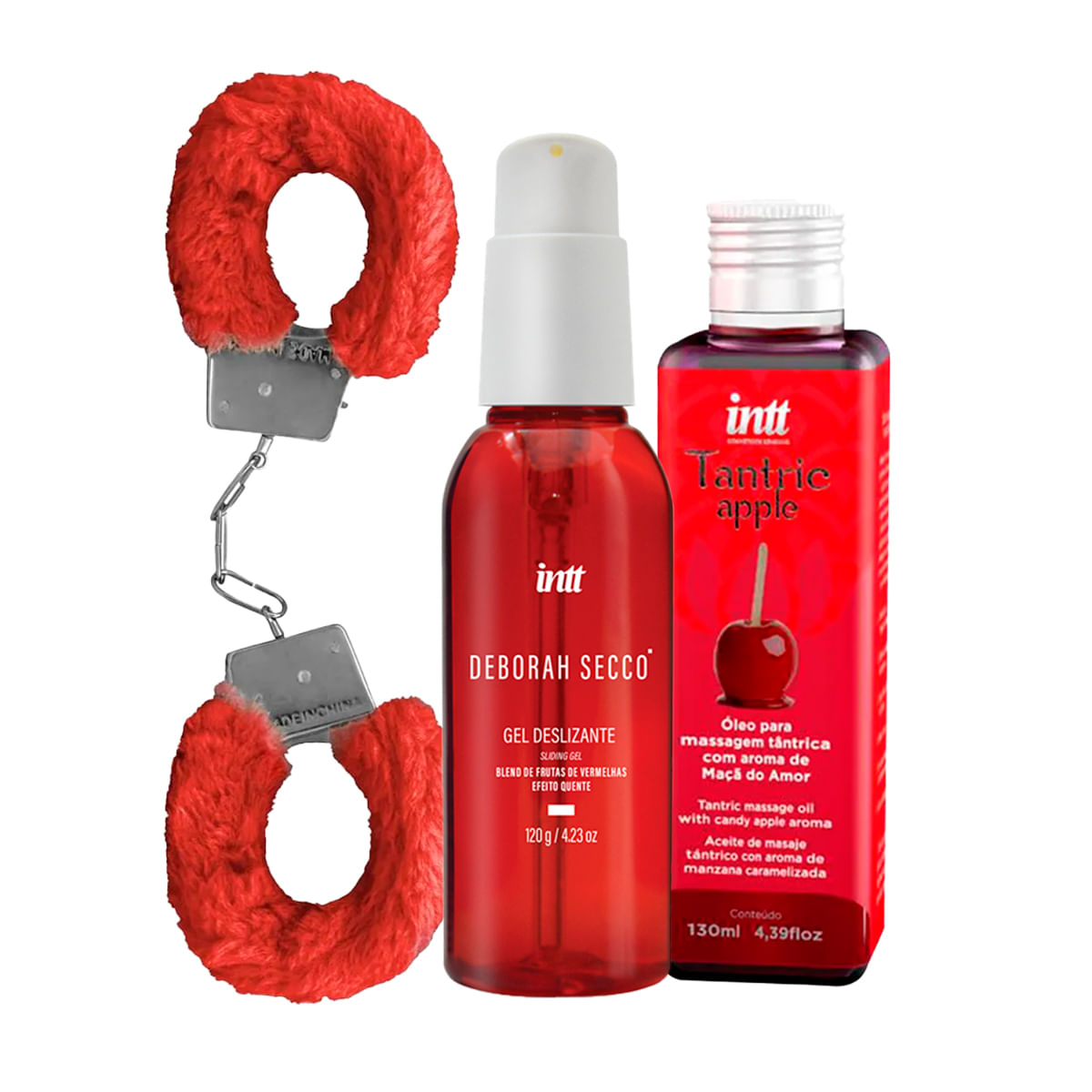 Kit Promocional com Algema de Metal Pelúcia Tantric Apple Óleo e Gel Deslizante 120 ML DS