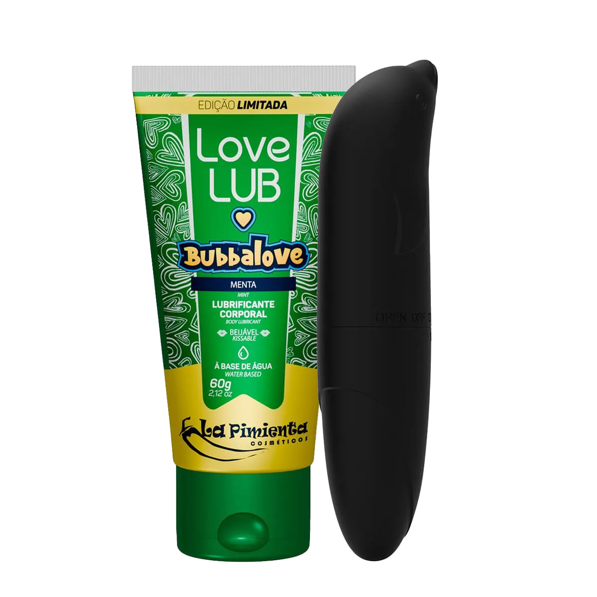 Duplinha com Love Lub Bubbalove Lubrificante Corporal e Vibrador Ponto G em Formato de Golfinho