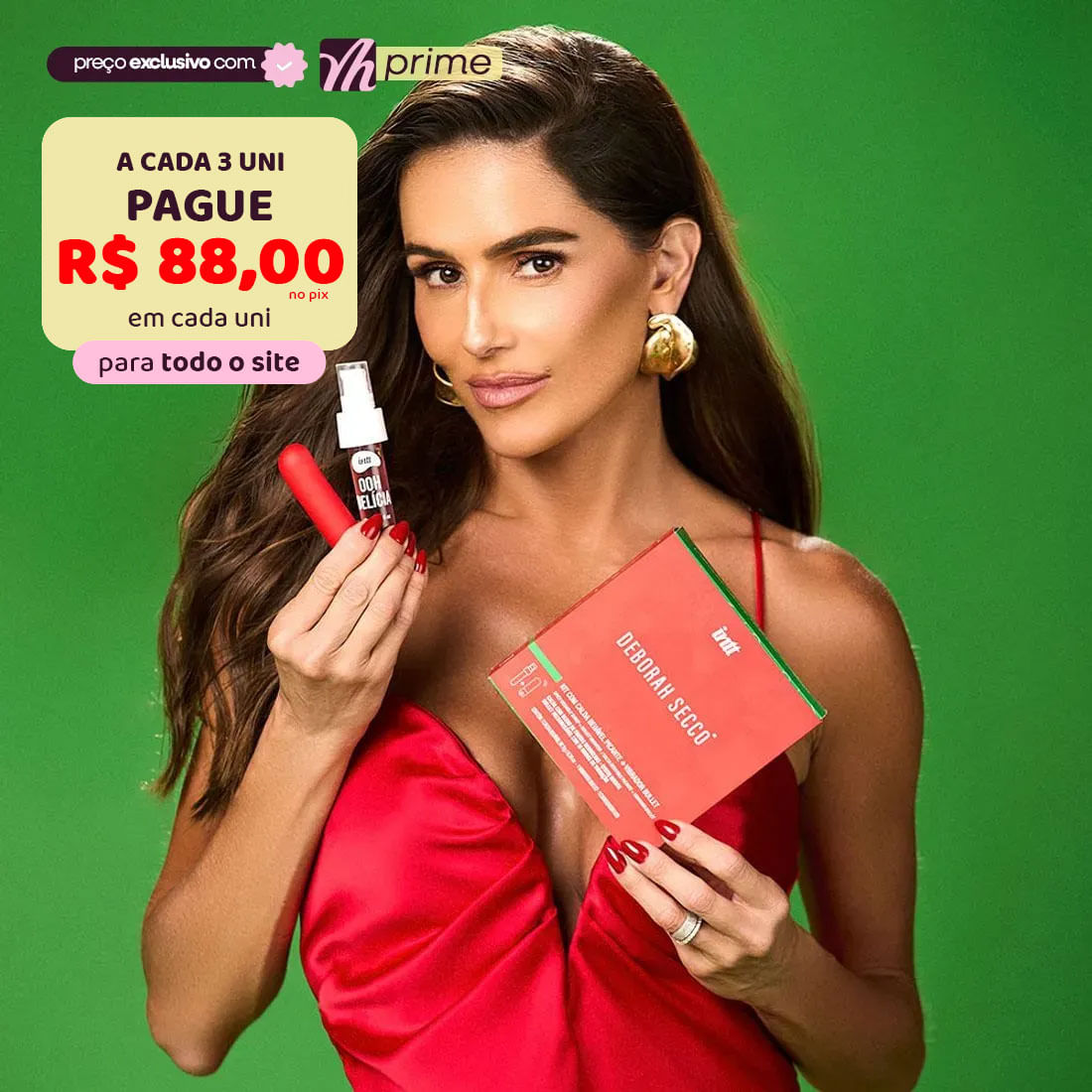 Kit com Bullet Cápsula Vibrória e Calda Picante 11g Linha Deborah Secco Intt