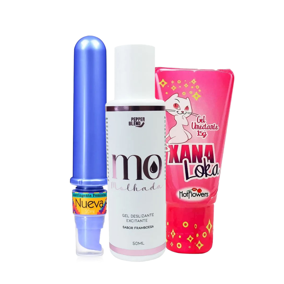 Kit com Nueva Adstringente Lubrificante Íntimo Excitante MO e Xana Loka