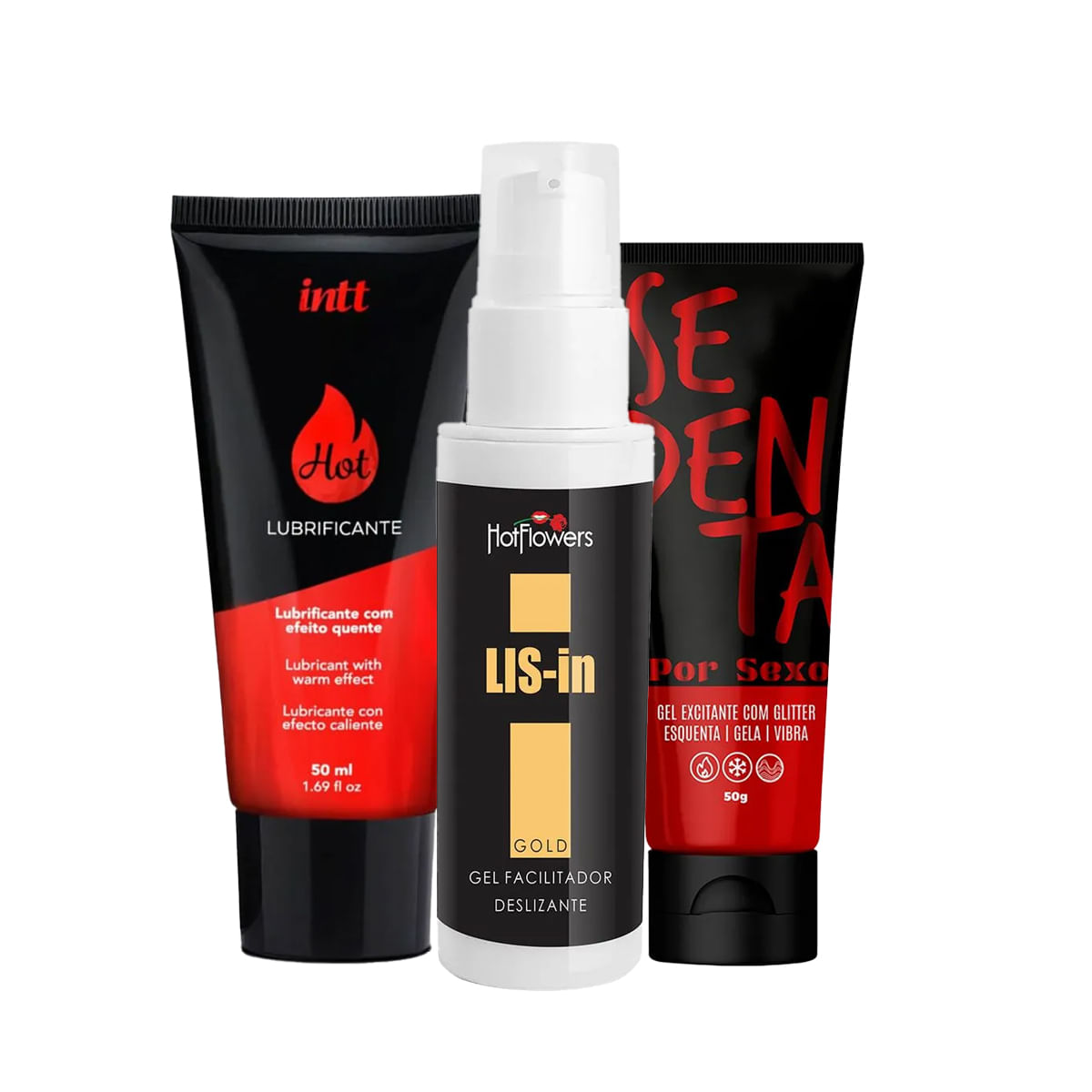 Kit com Dessensibilizante Anal LIS-In Lubrificante Hot e Gel Sedenta Por Sexo