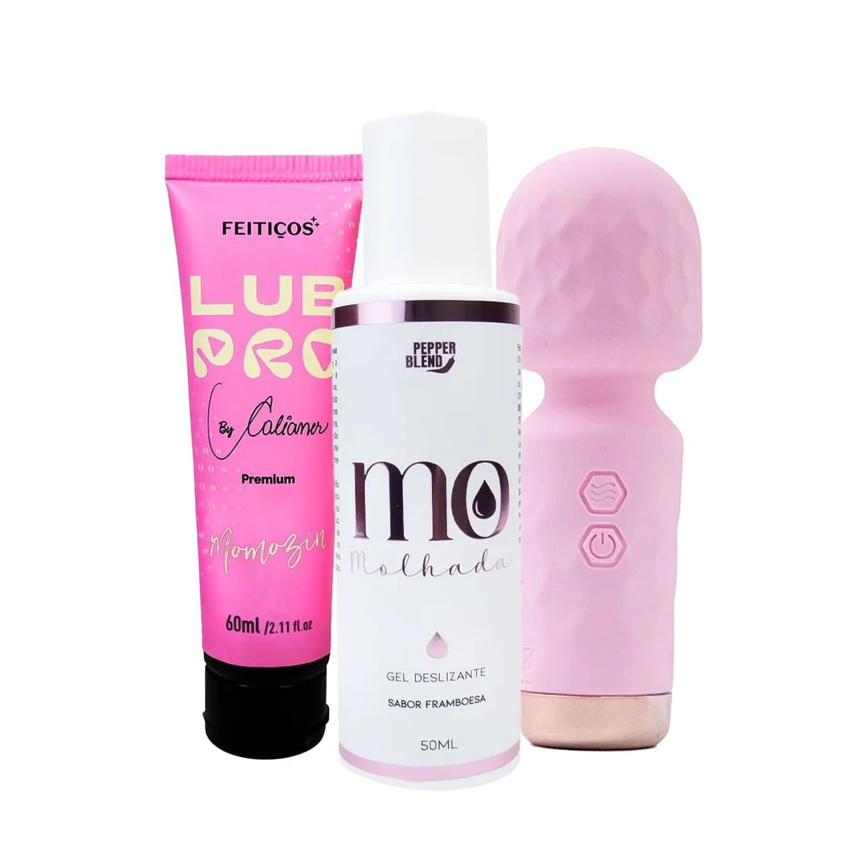 Kit com LubPro Momozin Lubrificante Íntimo Mo Molhada e Hero Mini Varinha Mágica