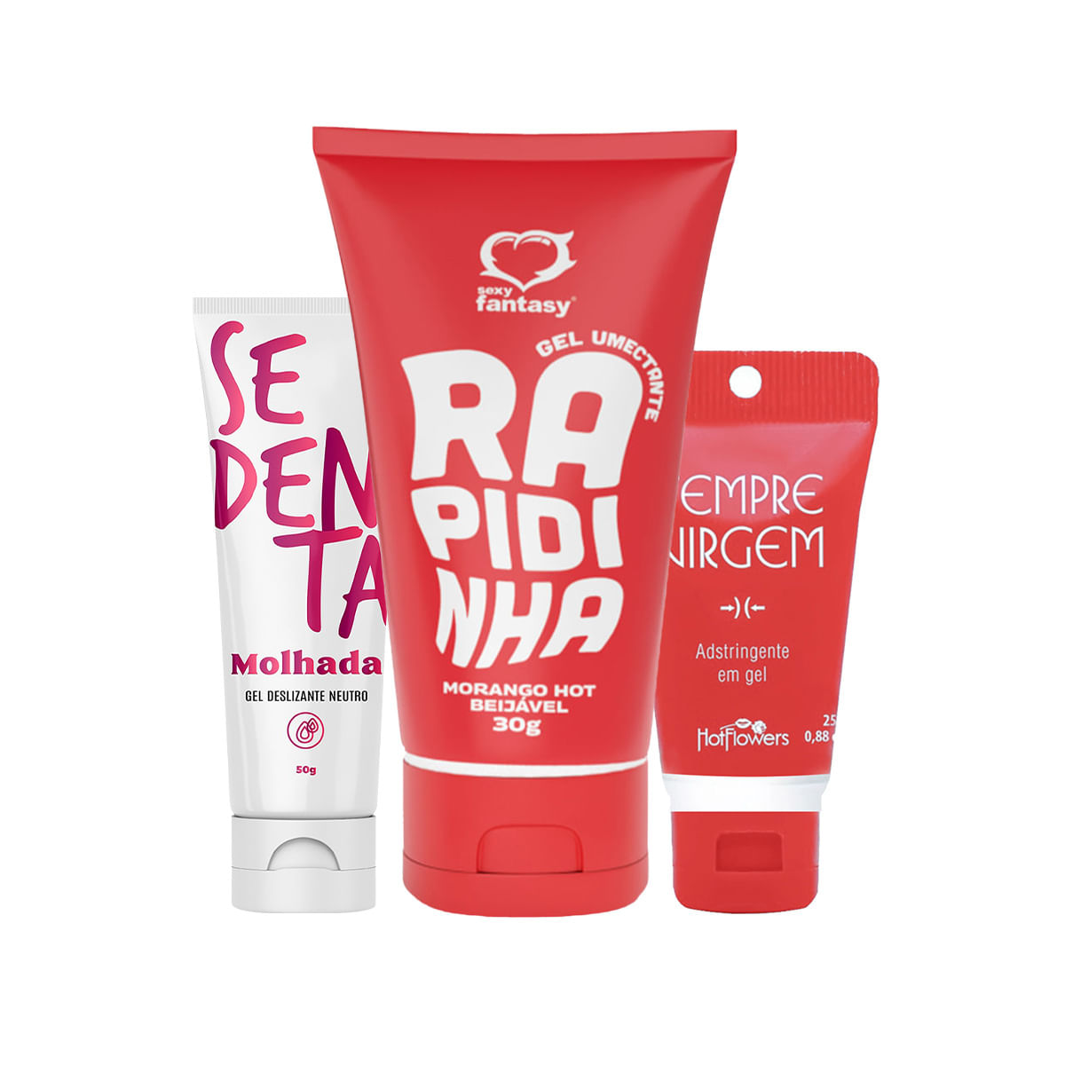Kit com Sempre Virgem Lubrificante Íntimo Beijável Rapidinha e Sedenta Molhada Neutro