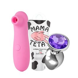 Kit com Woman Suction Estimulador de Clitóris Mama Teta e Plug Anal 8,2x3,4cm