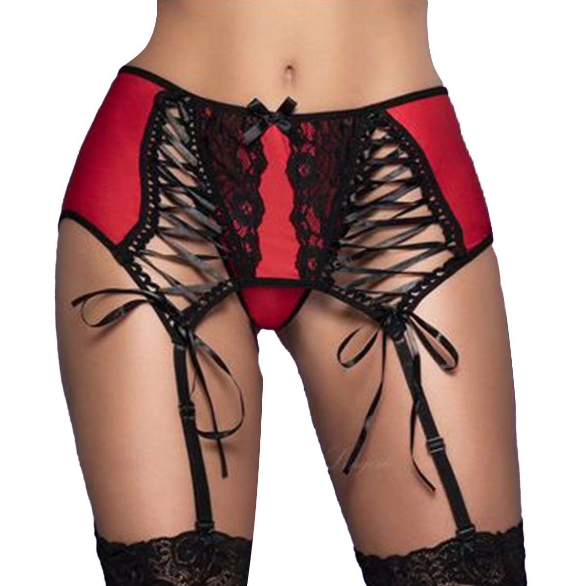 Cinta Liga com Calcinha Ajustável e Fitas de Cetim Yaffa Lingerie