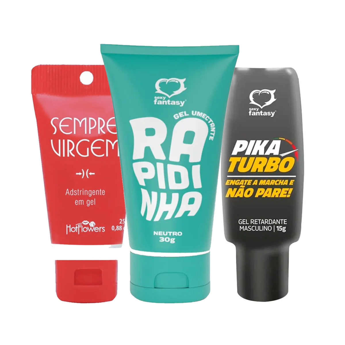 Kit com Sempre Virgem Lubrificante Íntimo Neutro Rapidinha e Pika Turbo