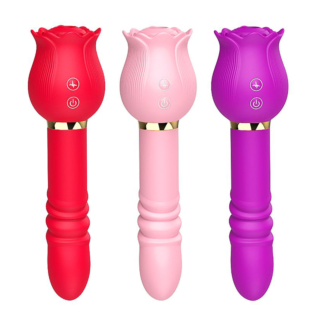 Vibrador de Ponto G e Clitóris em Formato de Rosa com Pulsação e Vai e Vem Sexy Import