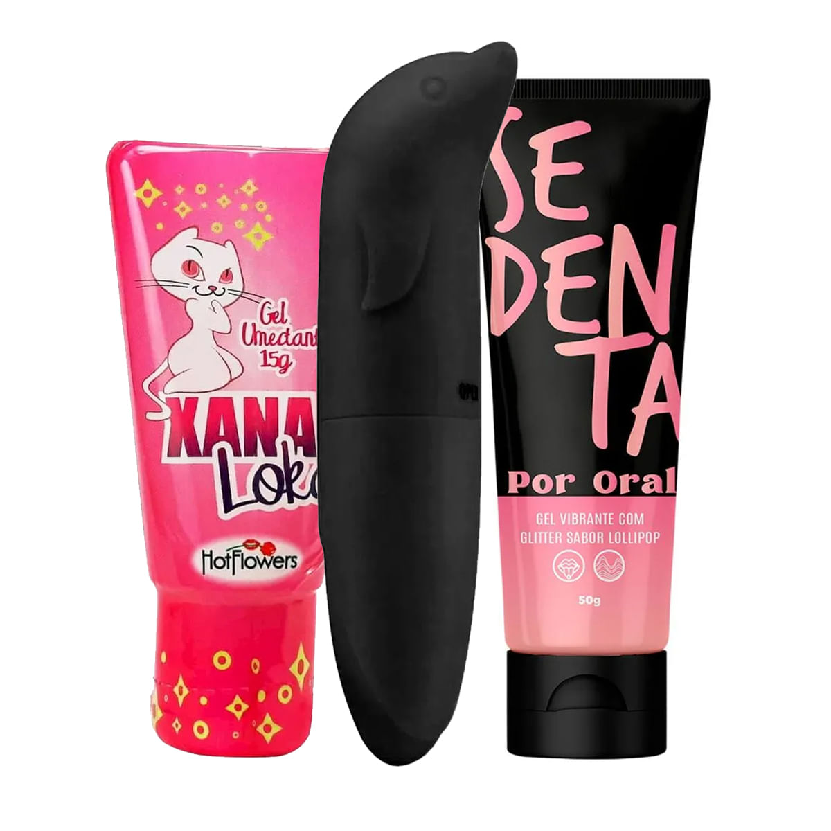 Kit com Xana Loka Excitante Feminino Golfinho Vibrador Ponto G e Sedenta Por Oral