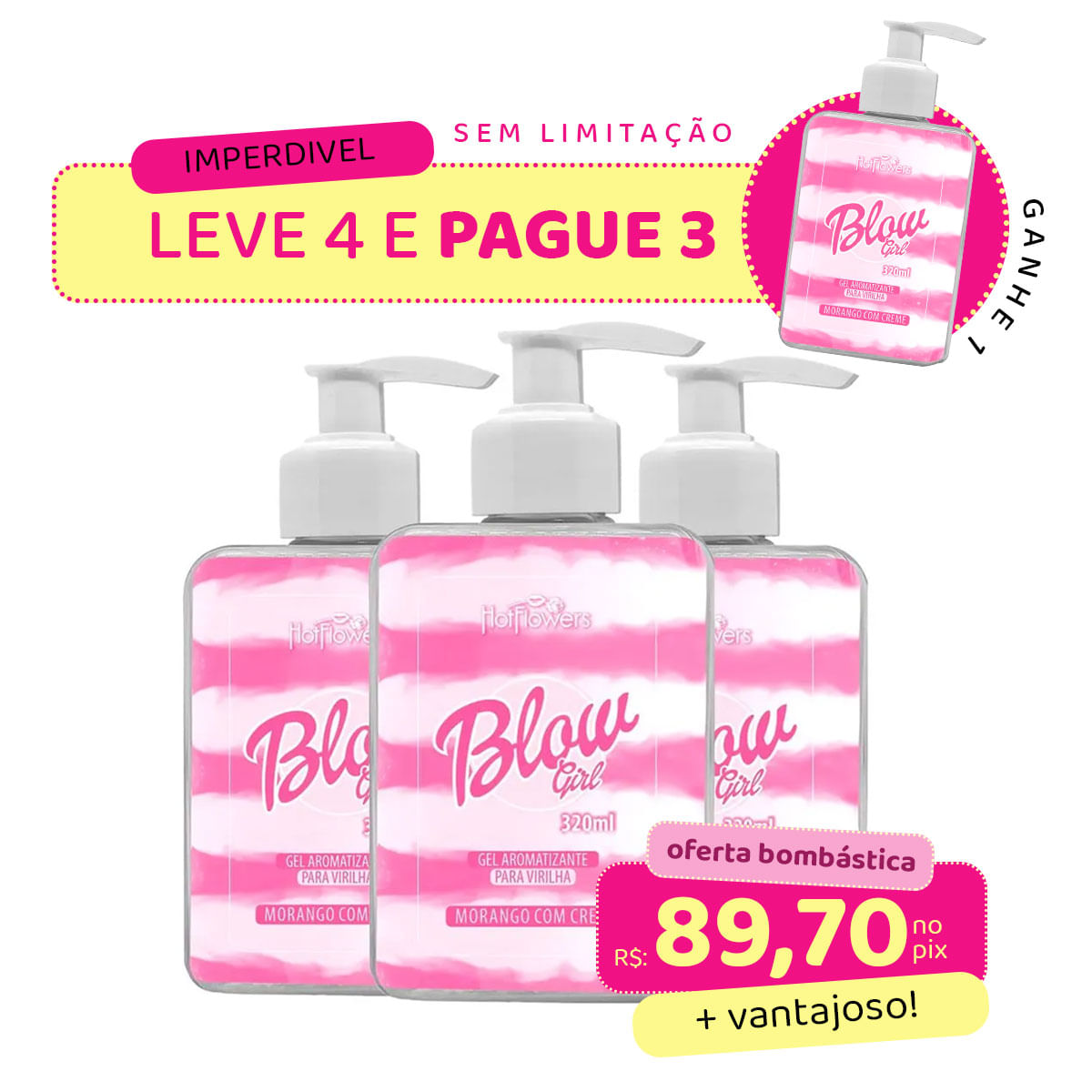 Kit com 3 Blow Girl Gel Hidratante de Virilha 320ml Hot Flowers