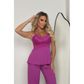 Pijama Longo Femenino com Barra Rendada e Lacinho My Fábrica