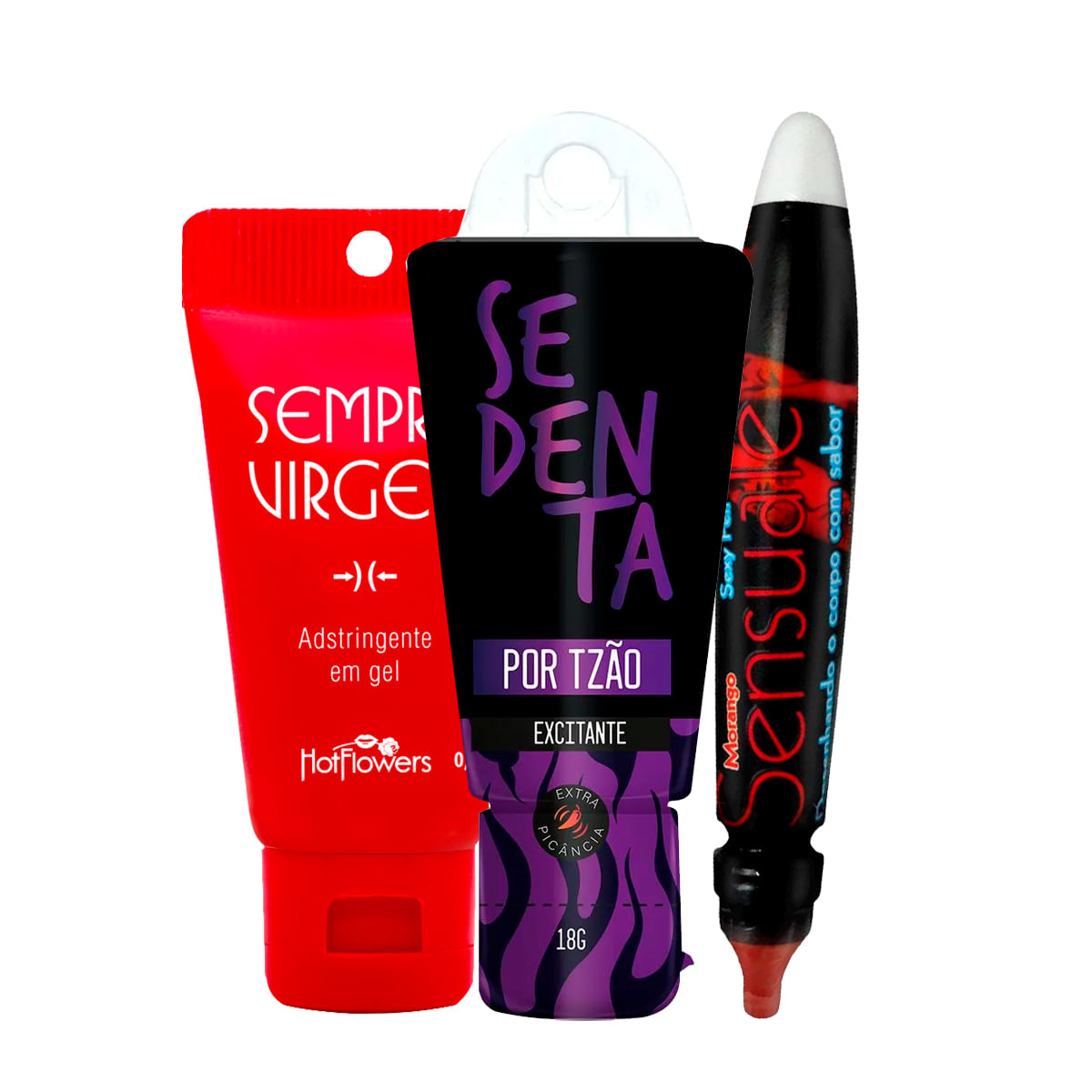 Kit com Adstringente Sempre Virgem Sedenta por Tesão e Caneta Sensuale Sexy Pen