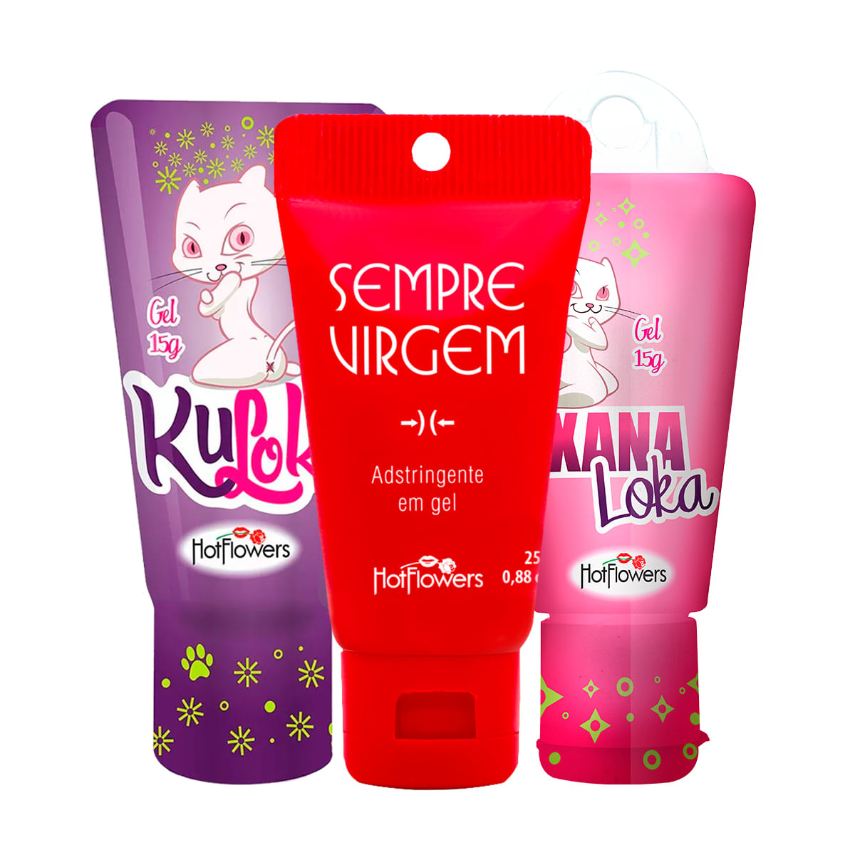 Kit com Gel Adstringente Sempre Virgem Kuloko Gel Dessensibilizante e Excitante Xana Loka