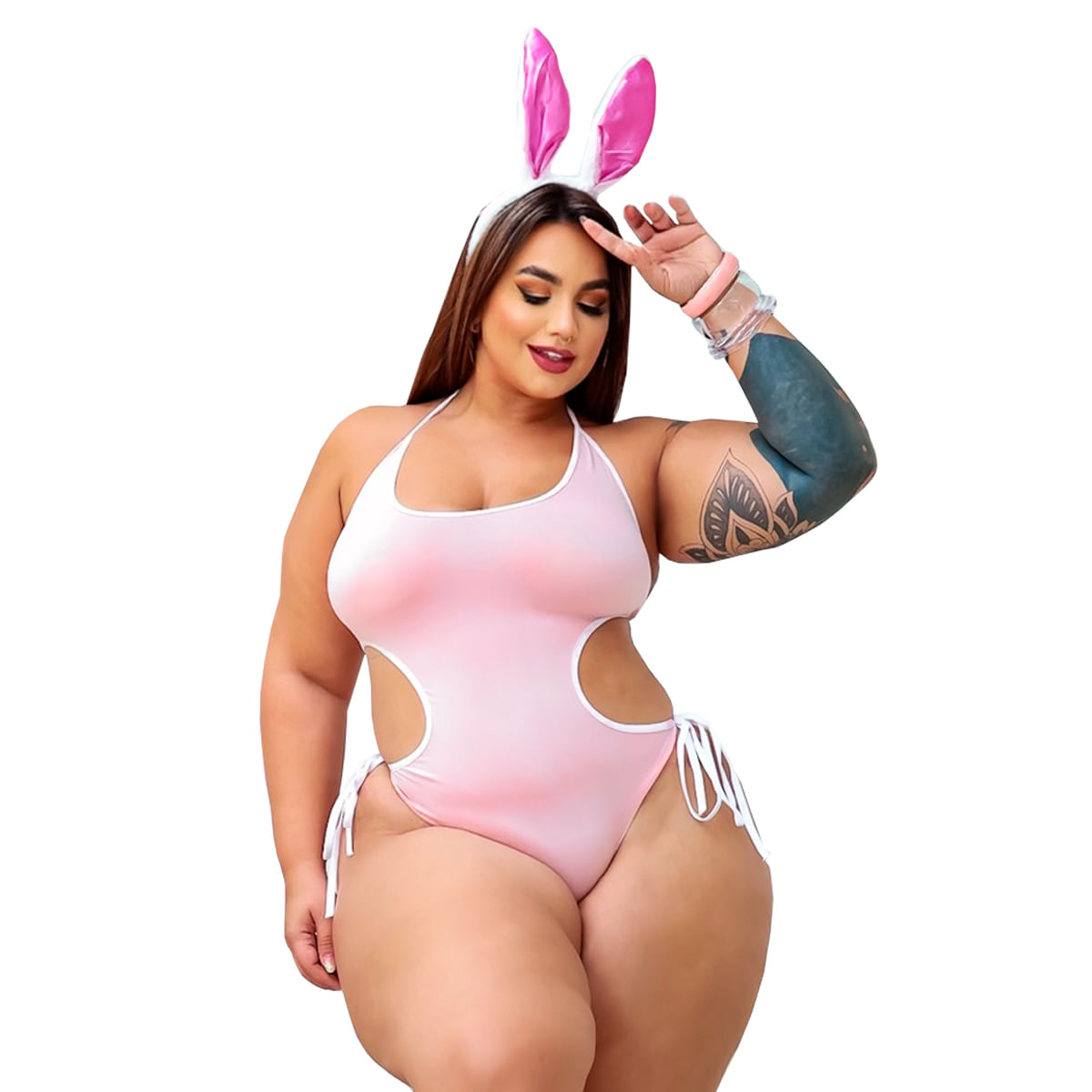 Fantasia Plus Size Coelha com Body e Tiara Hot Love