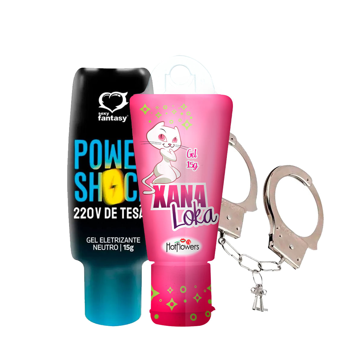 Kit com Xana Loka Excitante Feminino Power Shock 220 V e  Algema de Metal