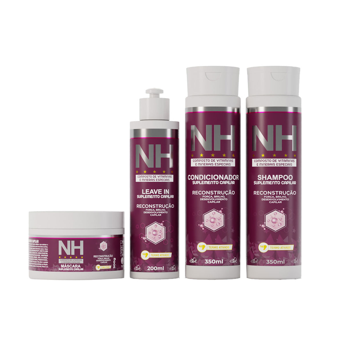 Kit Capilar Reconstrução New Hair Shampoo Condicionador Máscara e Leave-In para Cabelo Belkit