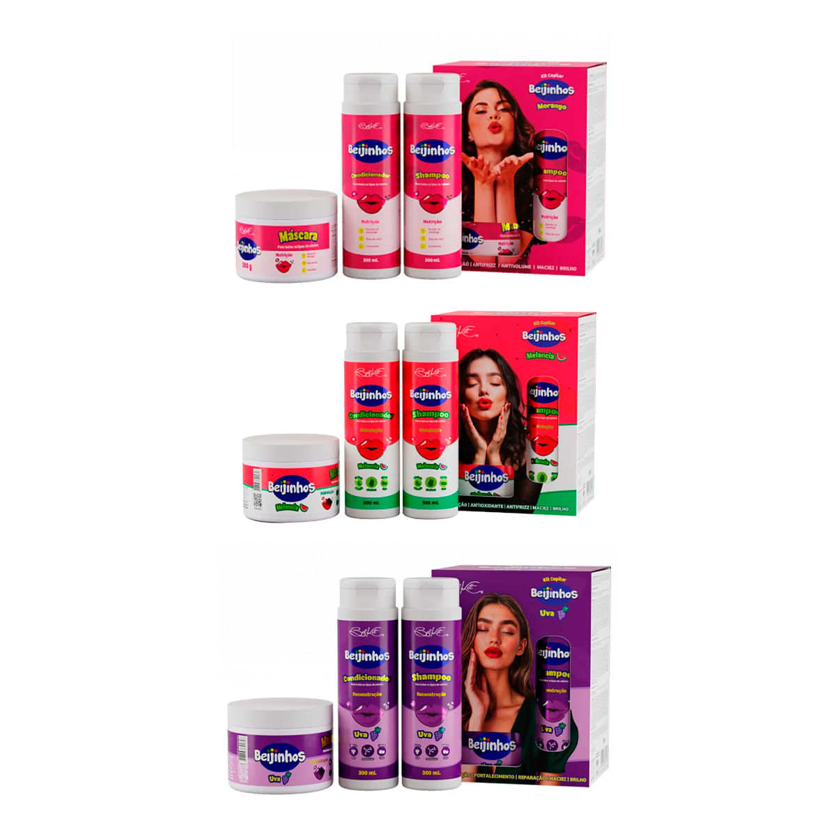 Kit Capilar Beijinhos Shampoo Condicionador e Máscara para Cabelo Belkit