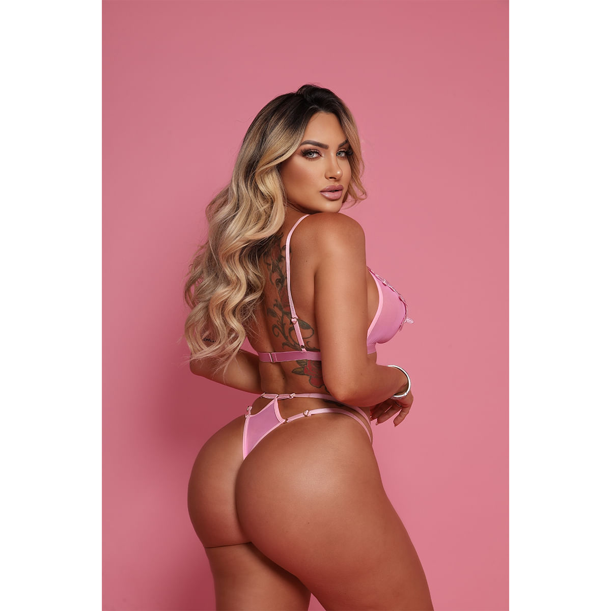 Conjunto Glow Night Bordado com Gargantilha Sutiã e Calcinha Tallyta Moda Apimentada
