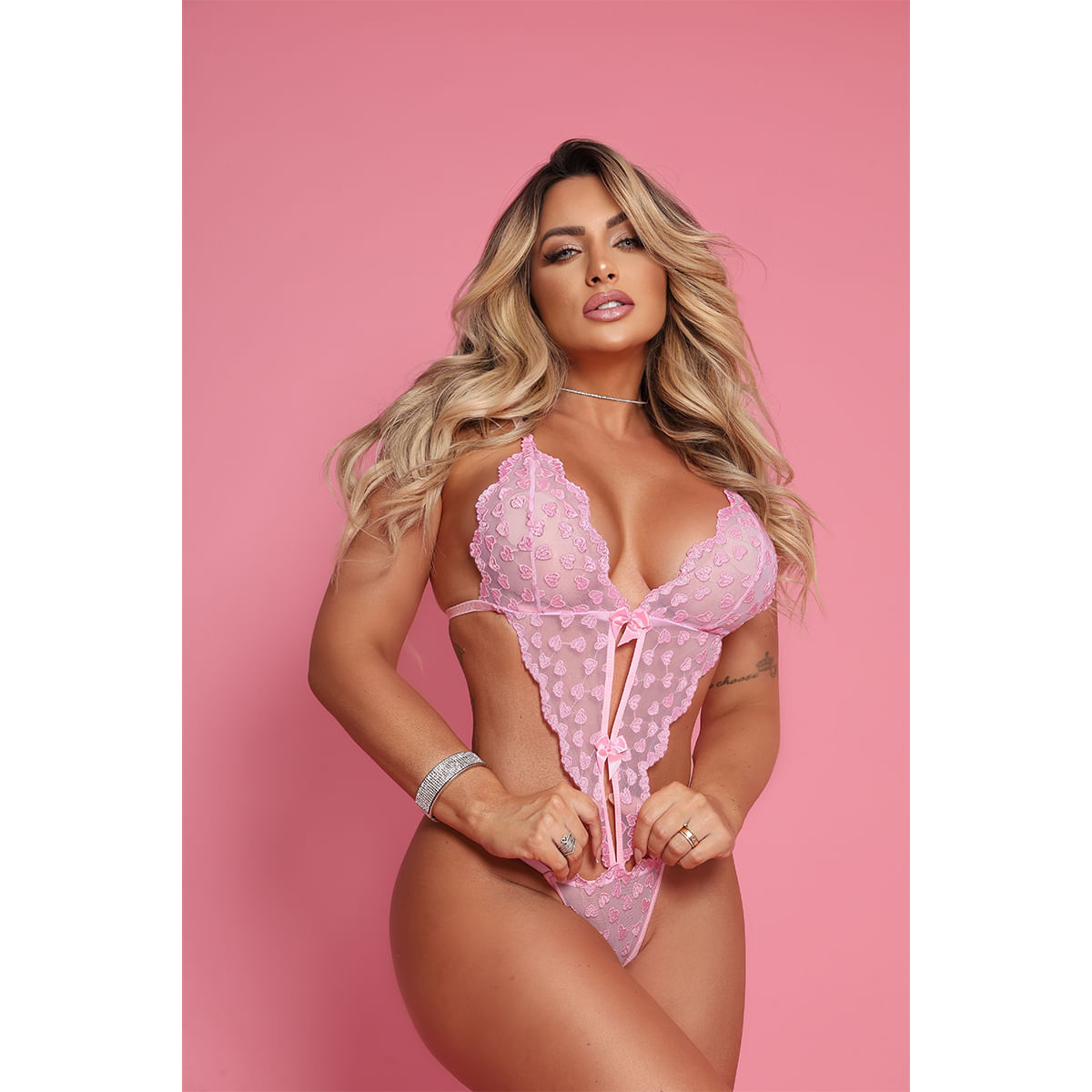 Body em Tule com Corações Bordados Tallyta