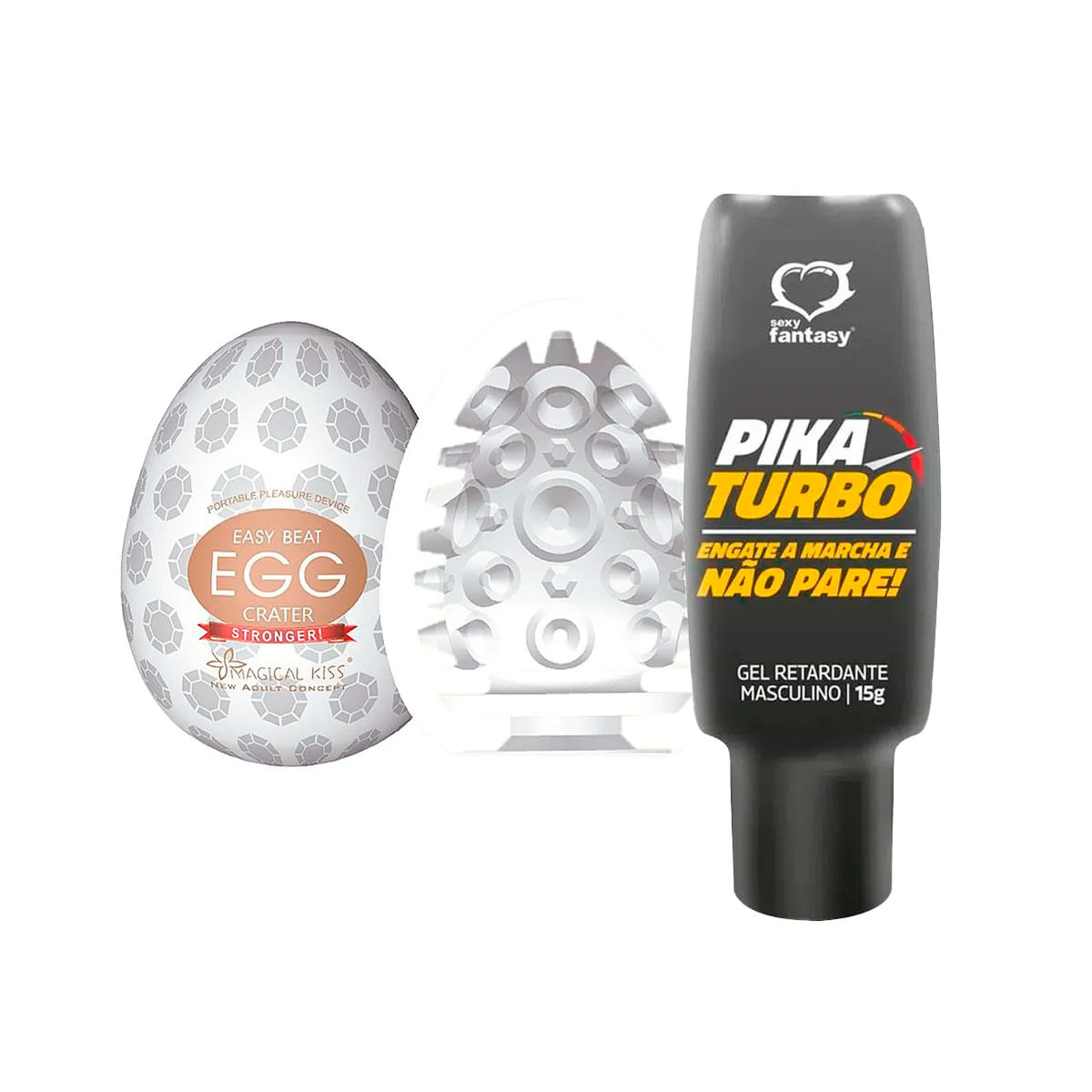 Duplinha com Egg Masturbador Masculino e Pika Turbo Gel Retardante Masculino