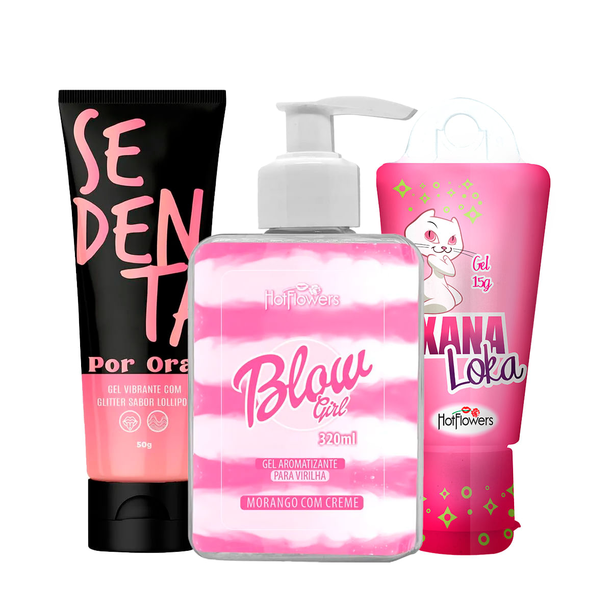 Kit com Blow Girl Gel Aromatizante Beijável Sedenta Por Oral e Xana Loka Excitante Feminino