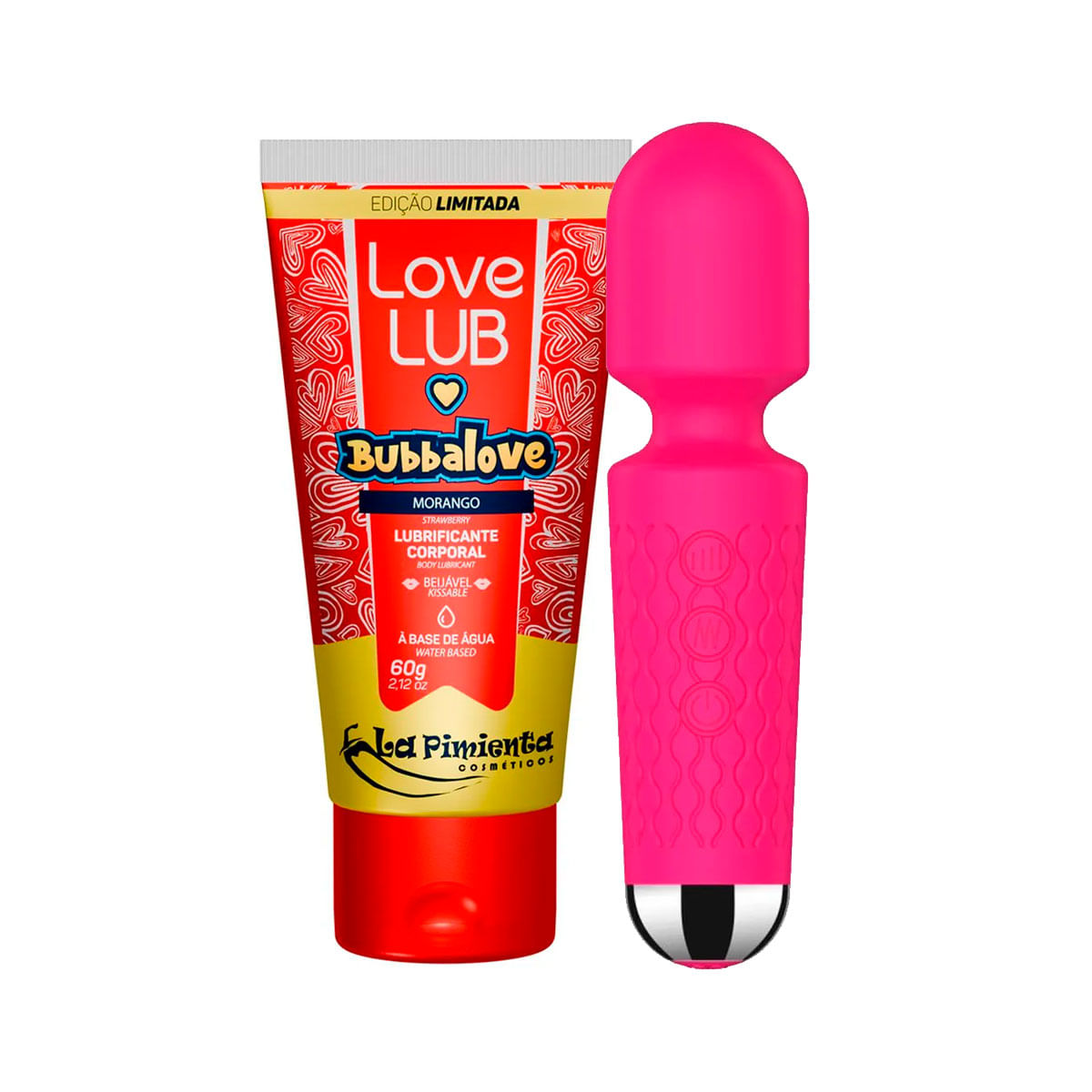 Duplinha com Lubrificante Love Lub Bubbalove e Mini Toy Vibrador Varinha Mágica