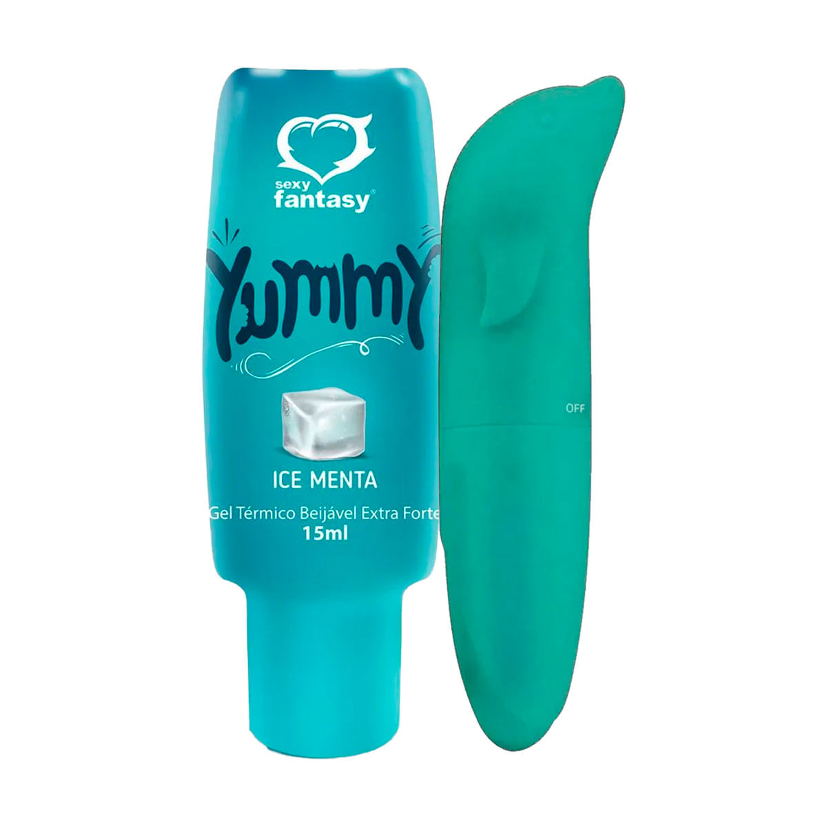 Kit com Yummy Gel Térmico Beijável e Vibrador Ponto G Aveludado com Formato Golfinho