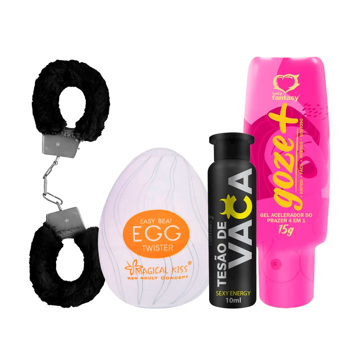 Kit com Algema de Metal Fur Love Cuffs Masturbador Egg Twister Tesão de Vaca e Goze +