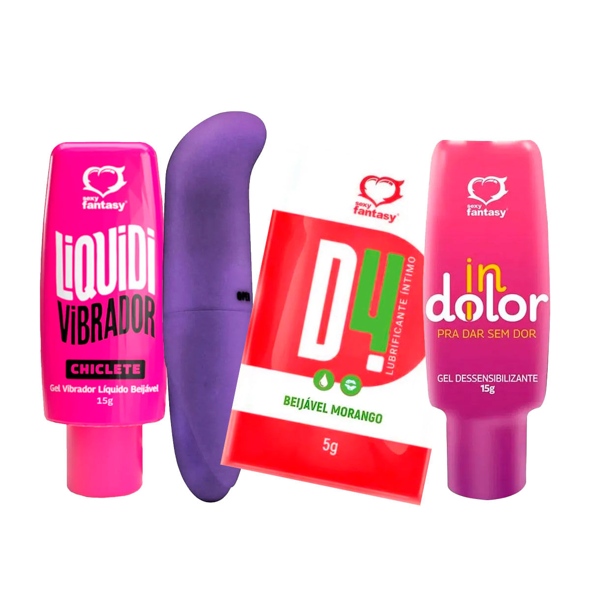 Kit com Vibrador Líquido Liquidi Vibrador ponto G D4 Lubrificante Íntimo Beijável e InDolor