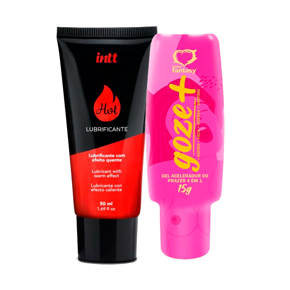 Duplinha com Lubrificante Hot Morango e Goze + Gel Acelerador